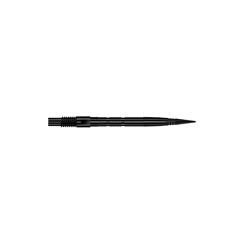 Harrows Quick Point Micro Ridge Dart Tips - Black Abgebildet sind schwarze Dartspitzen mit feiner Rillenstruktur. Die Spitzen eignen sich zum Ersatz oder Wechsel bei Dartpfeilen.