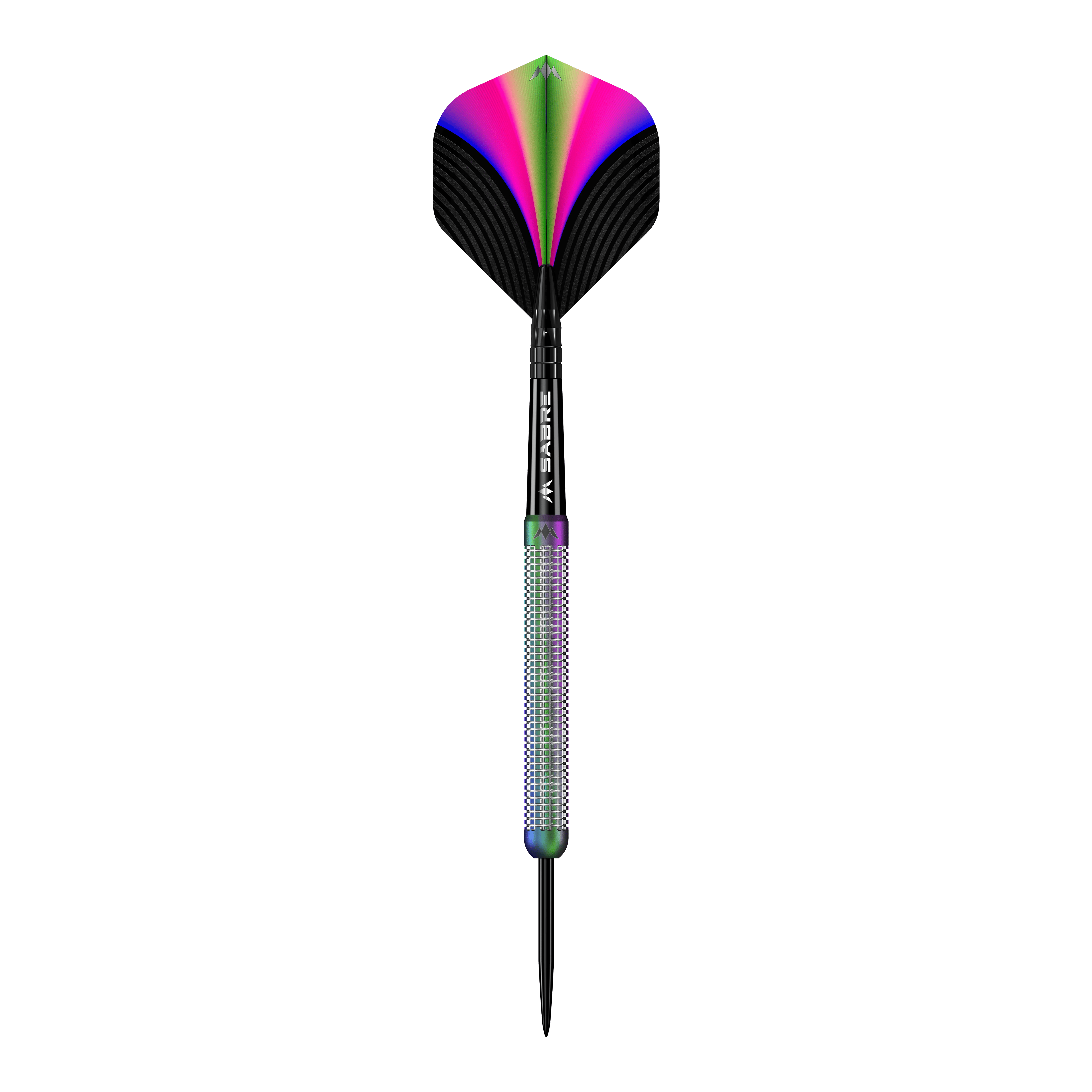 Mission Aurora Coral PVD steel darts - 23g Das Bild zeigt den Mission Aurora Coral PVD Steeldart mit einem Gewicht von 23g. Der Dartpfeil hat bunte, schillernde Farben und ein modernes Design.