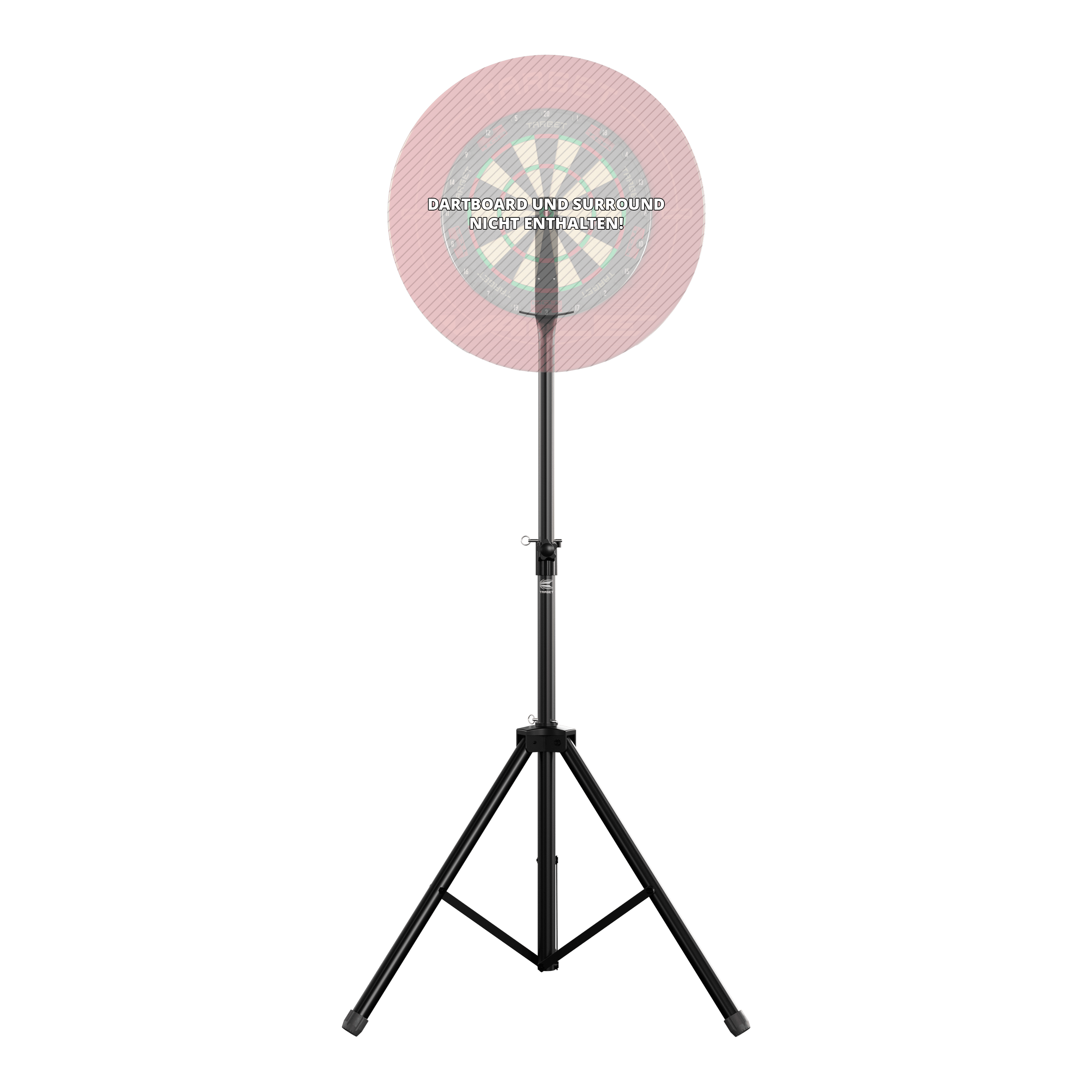 Target Dartboard Stand Das Bild zeigt einen Target Dartboard Stand mit einem stabilen, dreibeinigen Stativ. Die Dartscheibe und der Surround sind nicht enthalten.