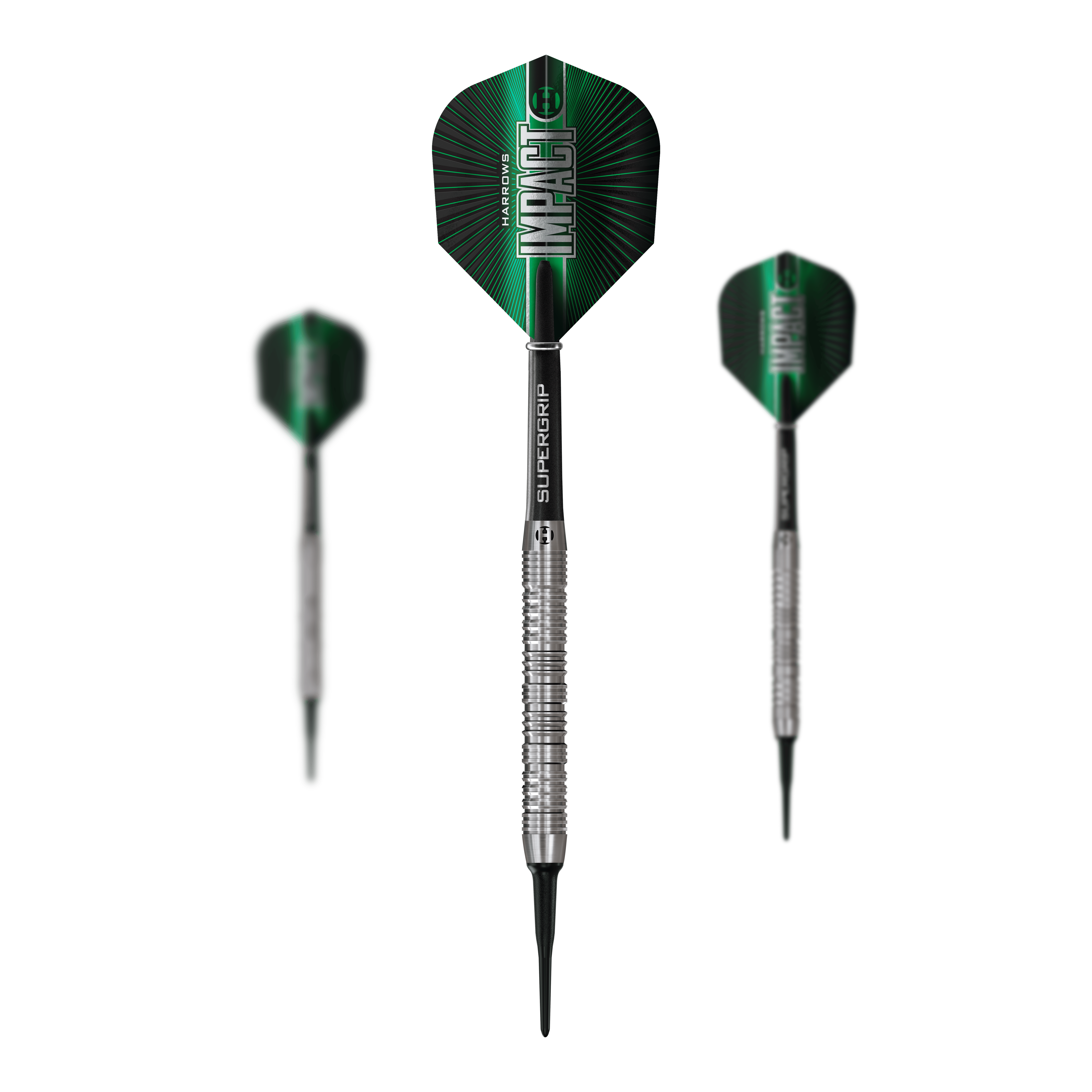Harrows Impact Soft Darts Das Bild zeigt ein Set der Harrows Impact Softdarts. Mehrere Darts sind zusammen zu sehen.