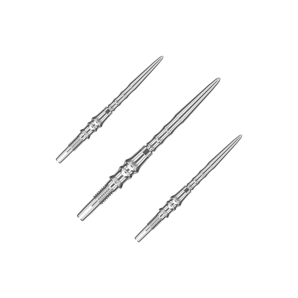 Target Japan Premium Swiss Point Dart Tips - Silver Ein Set silberner SwissPoint-Dartspitzen mit einer Länge von 30 mm ist abgebildet. Die Dartspitzen sind für den Einsatz mit Target Japan Premium geeignet.