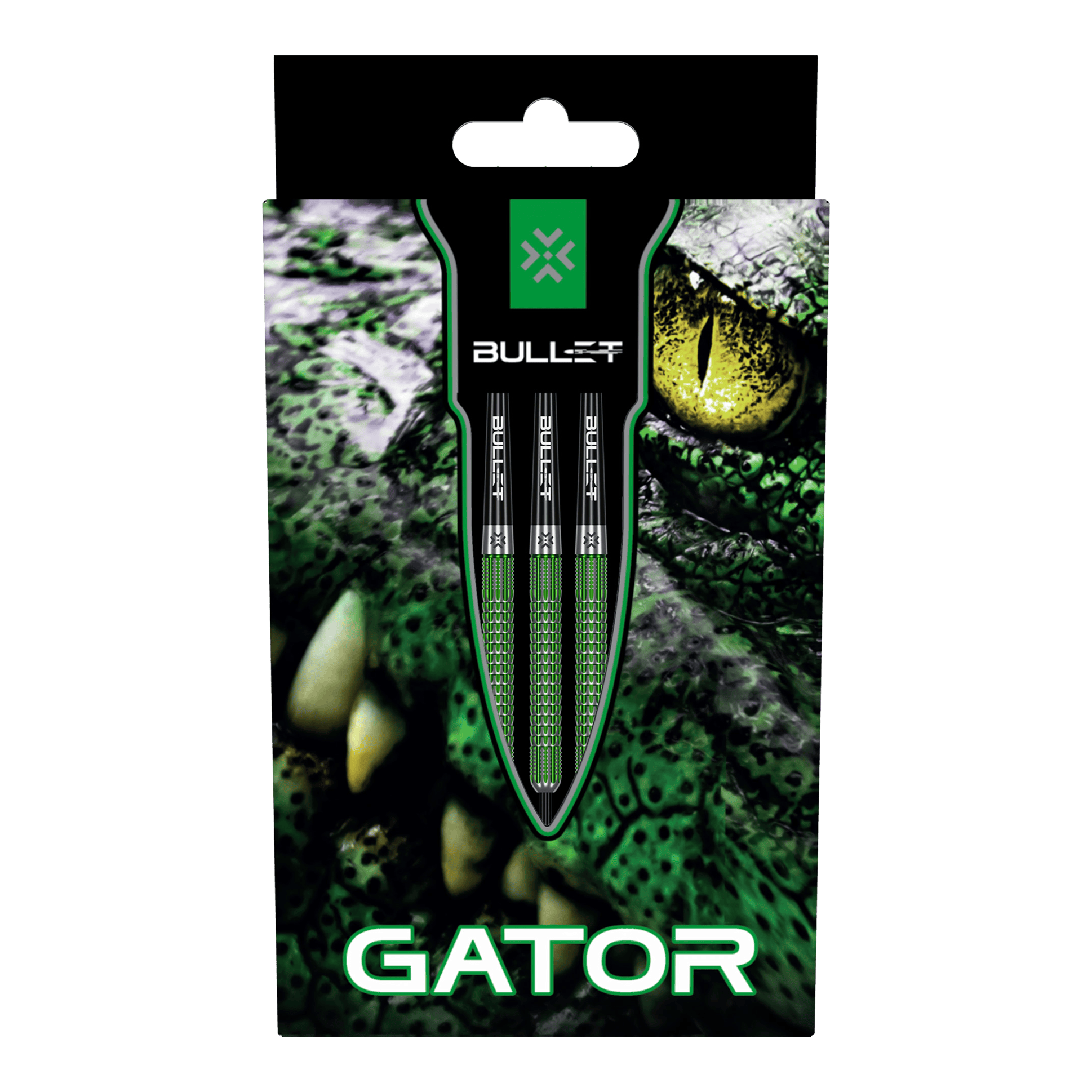 Abgebildet sind die Bullet Gator Steeldarts. Sie sind speziell für Präzision und Kontrolle beim Dartspiel entwickelt.