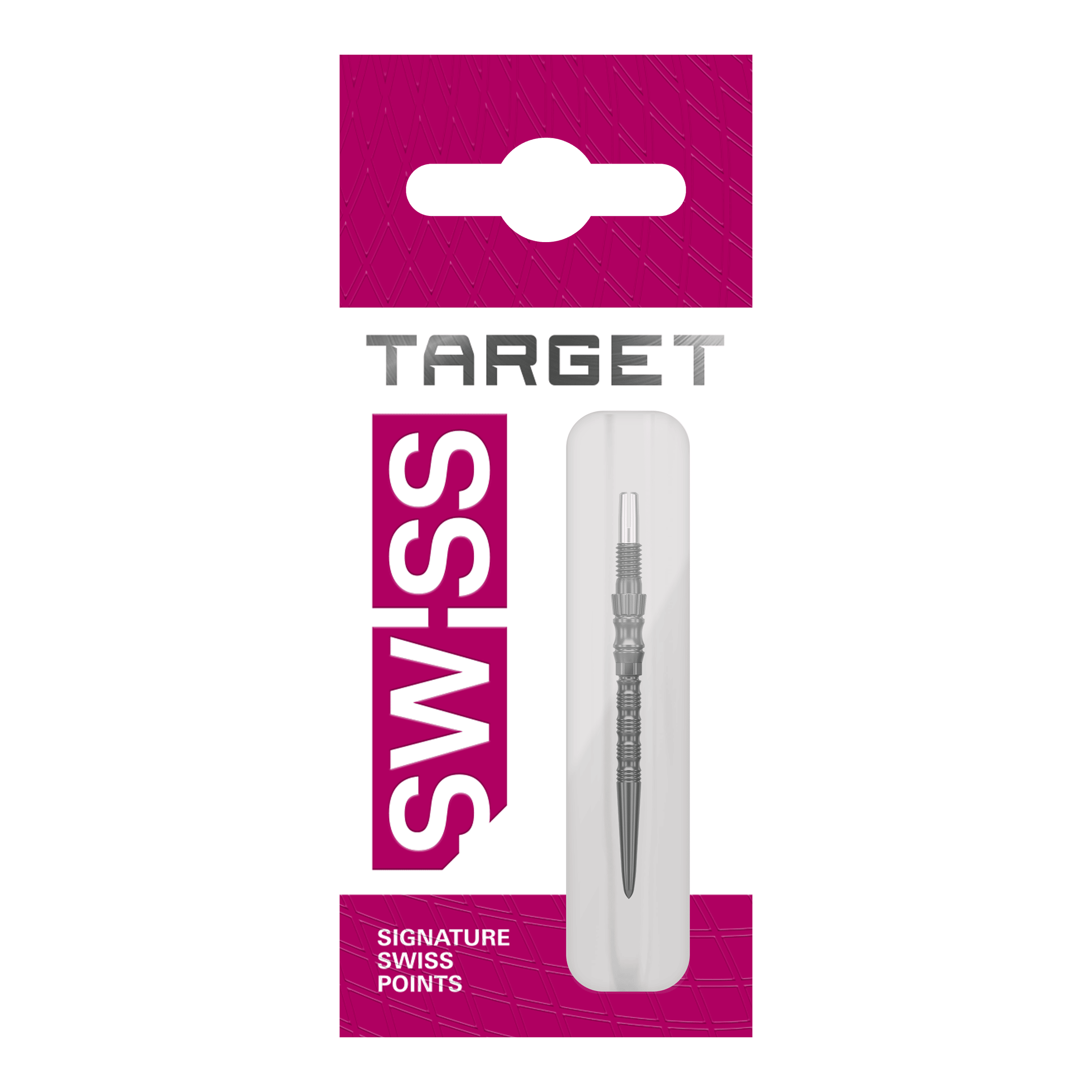 Target Signature Swiss Point TRB Steel Dart Tips - Black Abgebildet sind schwarze Dartspitzen mit einer Länge von 30mm. Das Foto zeigt vermutlich drei einzelne Spitzen als Dart Zubehör.