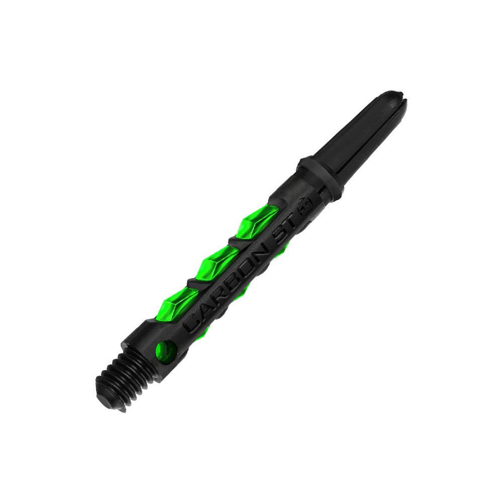HR423_Harrows_Carbon_ST_Shafts_Gr-n_40mm_2 Das Bild zeigt einen Harrows Carbon ST Shaft in der Farbe Grün. Der Schaft hat ein modernes Design mit grünen Akzenten und schwarzem Schriftzug.