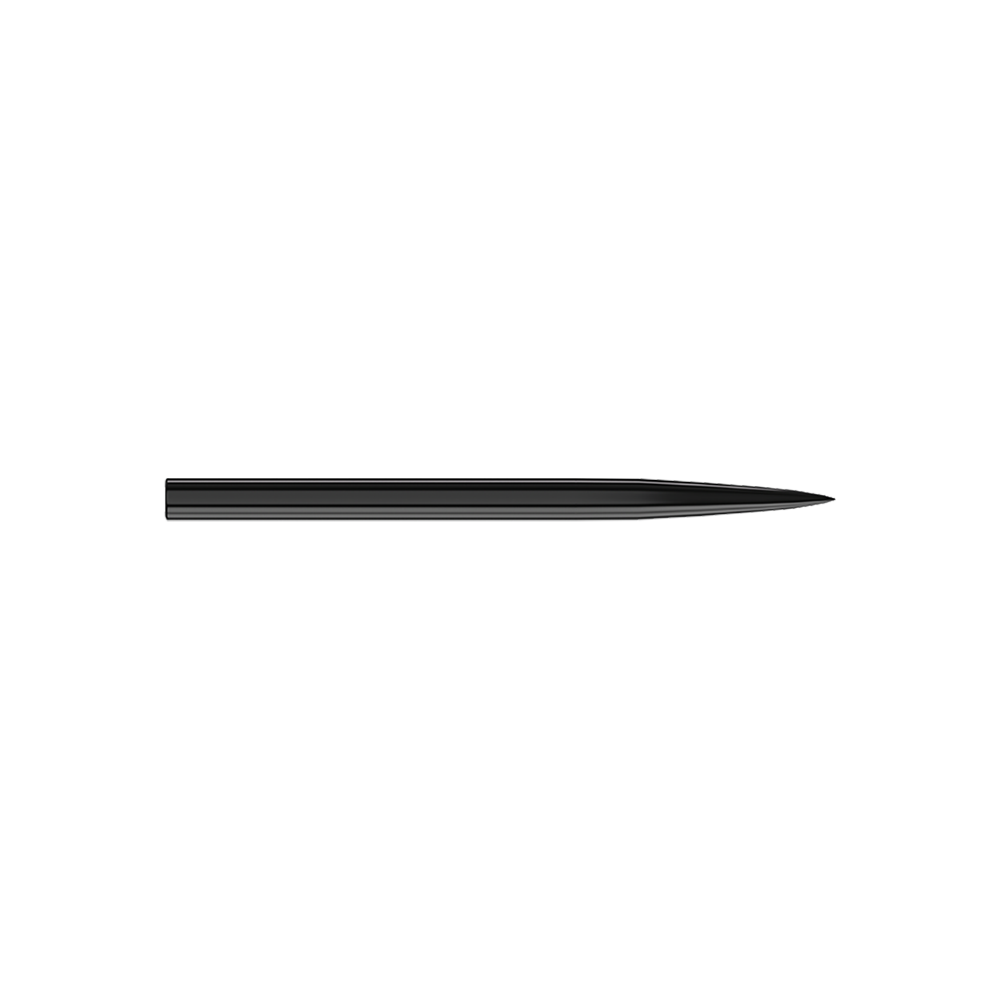 Harrows steel dart tips - black Das Bild zeigt eine schwarze Steeldartspitze. Sie ist schlank, gerade und hat eine spitze Spitze.