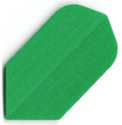 n14 Das Bild zeigt ein grünes Dartflight aus Nylon-Stoff mit der Bezeichnung N14. Es hat eine einfache, fünfeckige Form mit abgerundeter Ecke.