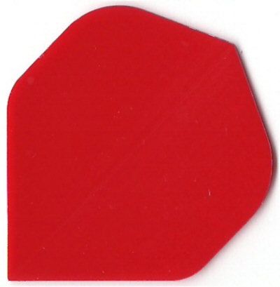 pr1 Das Bild zeigt ein einfaches, rotes Dartflight mit der Bezeichnung "Poly-Plain Flights PR1". Die Oberfläche ist glatt und einfarbig ohne Muster.