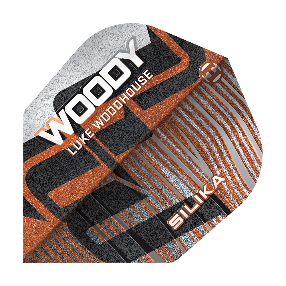 Auf dem Bild ist der Harrows Silika Luke Woodhouse Series 3 No6 Flights Dart Flight zu sehen. Das Produkt wird für den Dartsport verwendet.