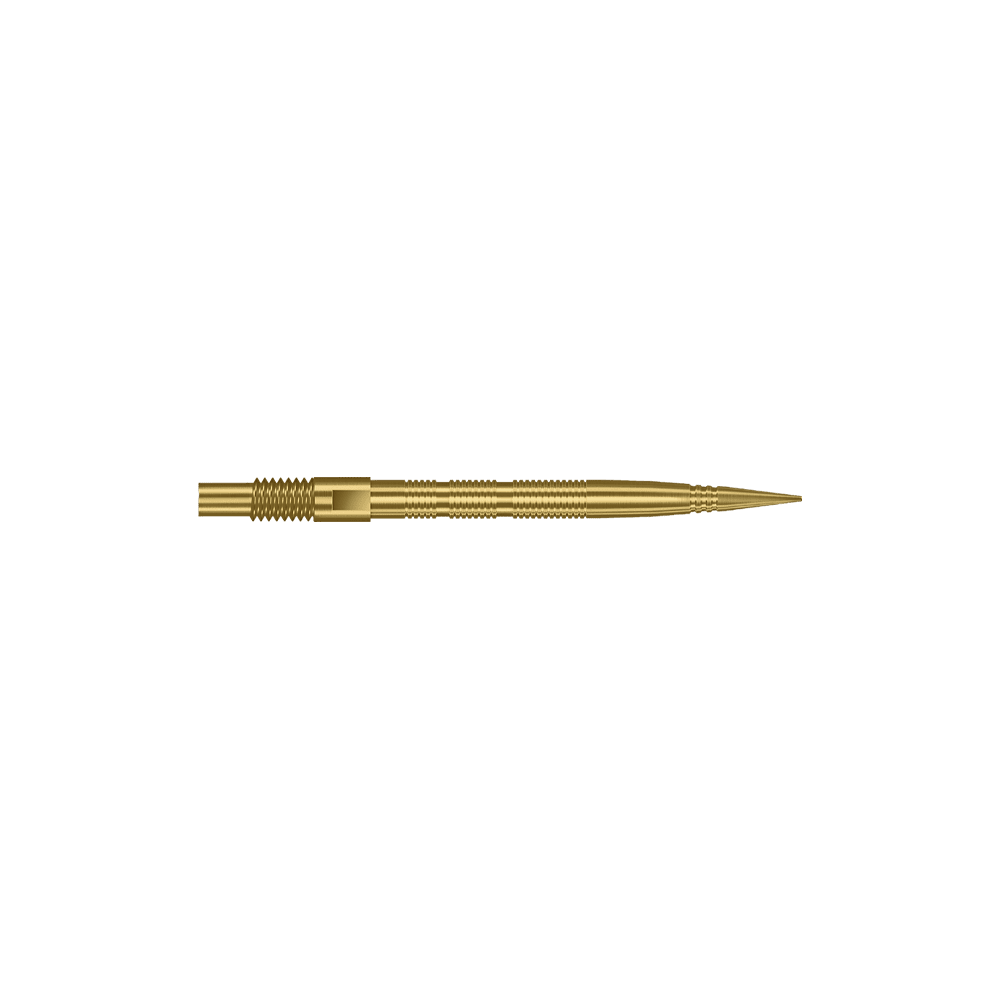 Harrows Quick Point Micro Ridge Dart Tips - Gold Das Bild zeigt goldene MicroRidge Dartspitzen in 26 mm Länge. Die Dartspitzen gehören wahrscheinlich zur Quick Point Serie von Harrows.