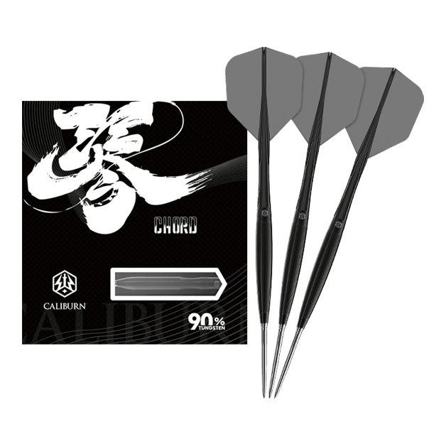 Das Bild zeigt die Caliburn Chord C2 Steeldarts - 23,5g. Die Darts sind in voller Länge abgebildet.
