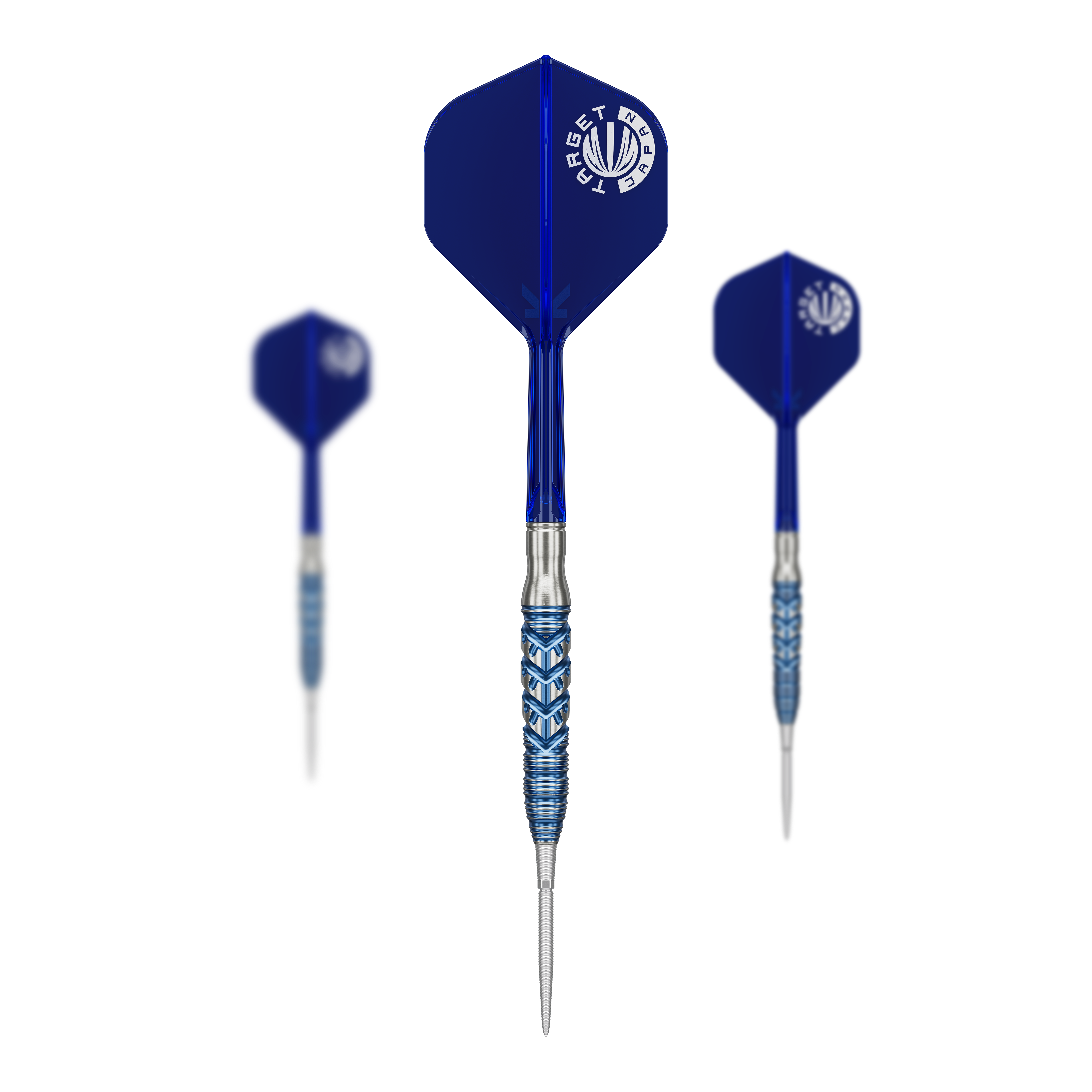 Target Japan Sereno GEN3 Swiss Point steel darts Alle Teile des Target Japan Sereno GEN3 Swiss Point Steeldarts sind abgebildet. Das Set ist vollständig aufgebaut.