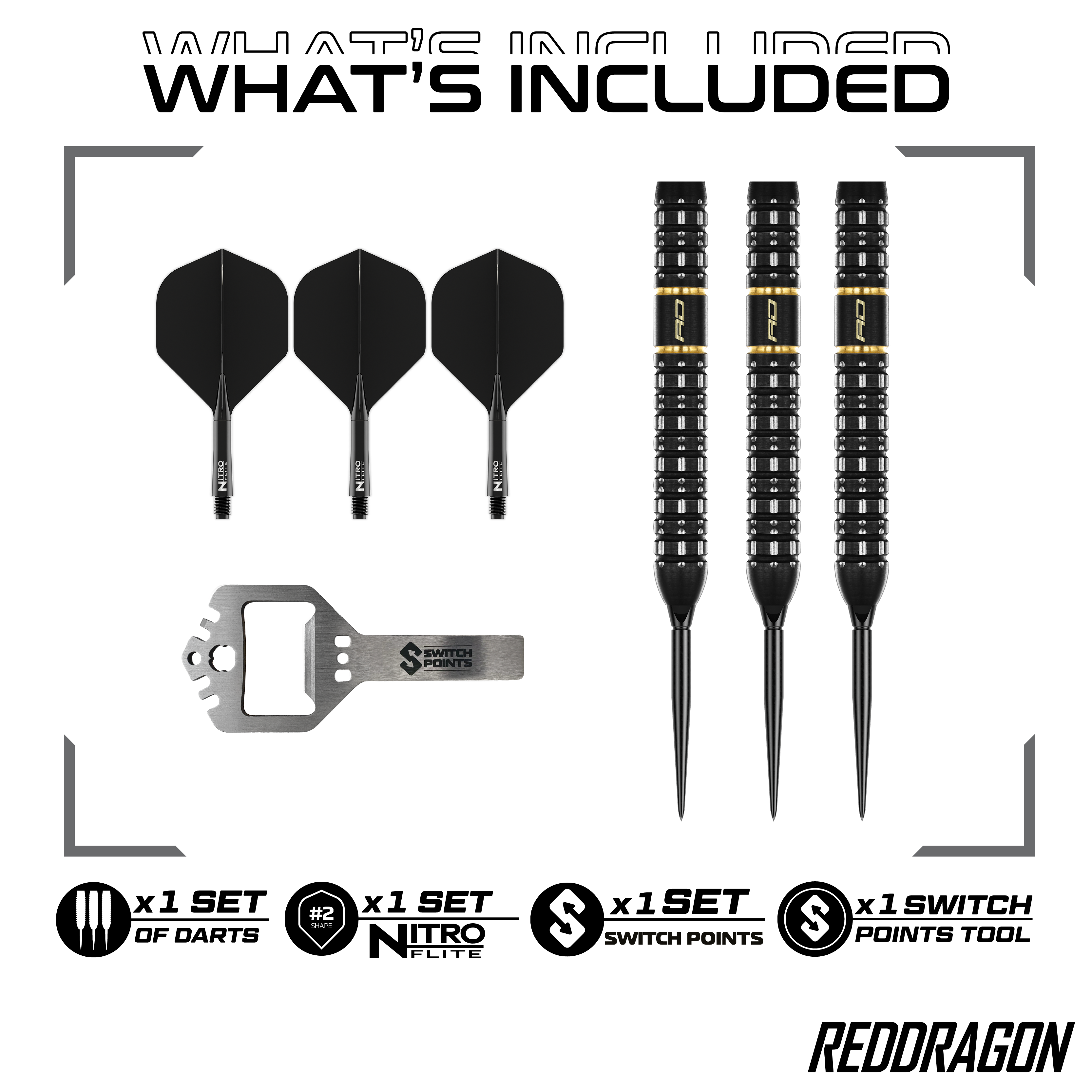 Red Dragon Ascend Parallel Switch Point Steeldarts Hier sind die Red Dragon Ascend Parallel Switch Point Steeldarts zu sehen. Sie verfügen über eine parallele Form und wechselbare Spitzen.