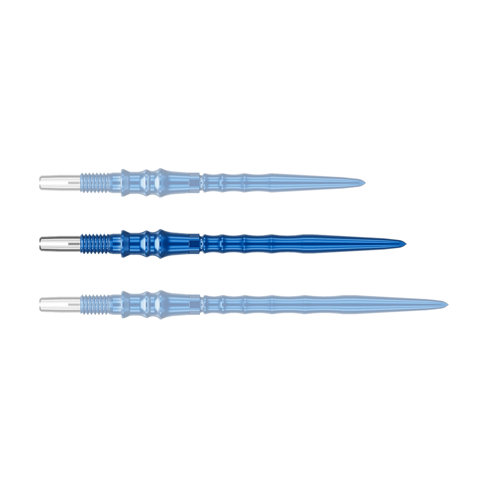 Target Japan Premium Swiss Point Dart Tips - Blue Das Foto zeigt eine einzelne, blaue Dartspitze. Diese Spitze misst 35 mm.