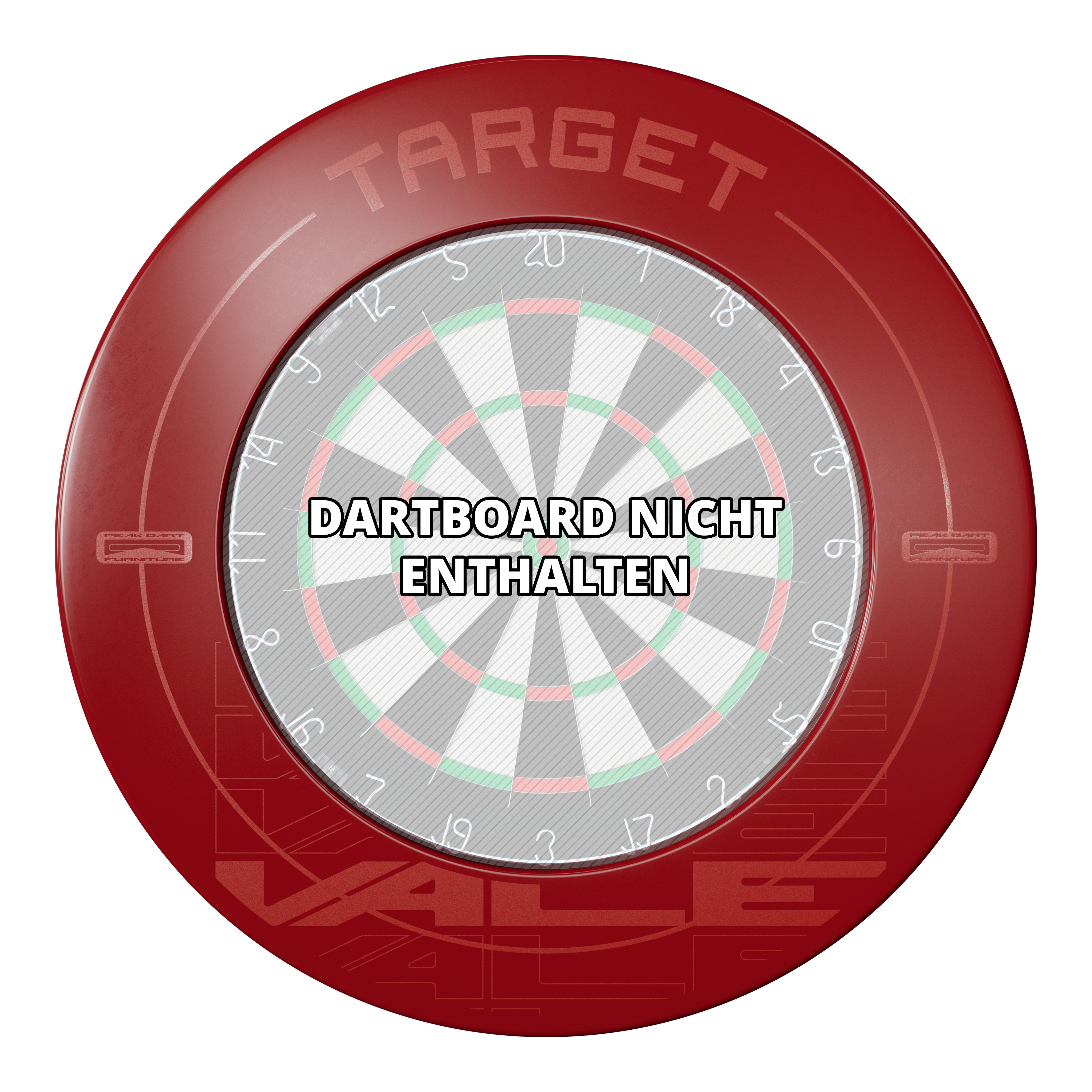 Target VALE Dartboard Surround Das Bild zeigt das Produkt "Target VALE Dartboard Surround" in Rot. In der Mitte steht der Hinweis "Dartboard nicht enthalten".
