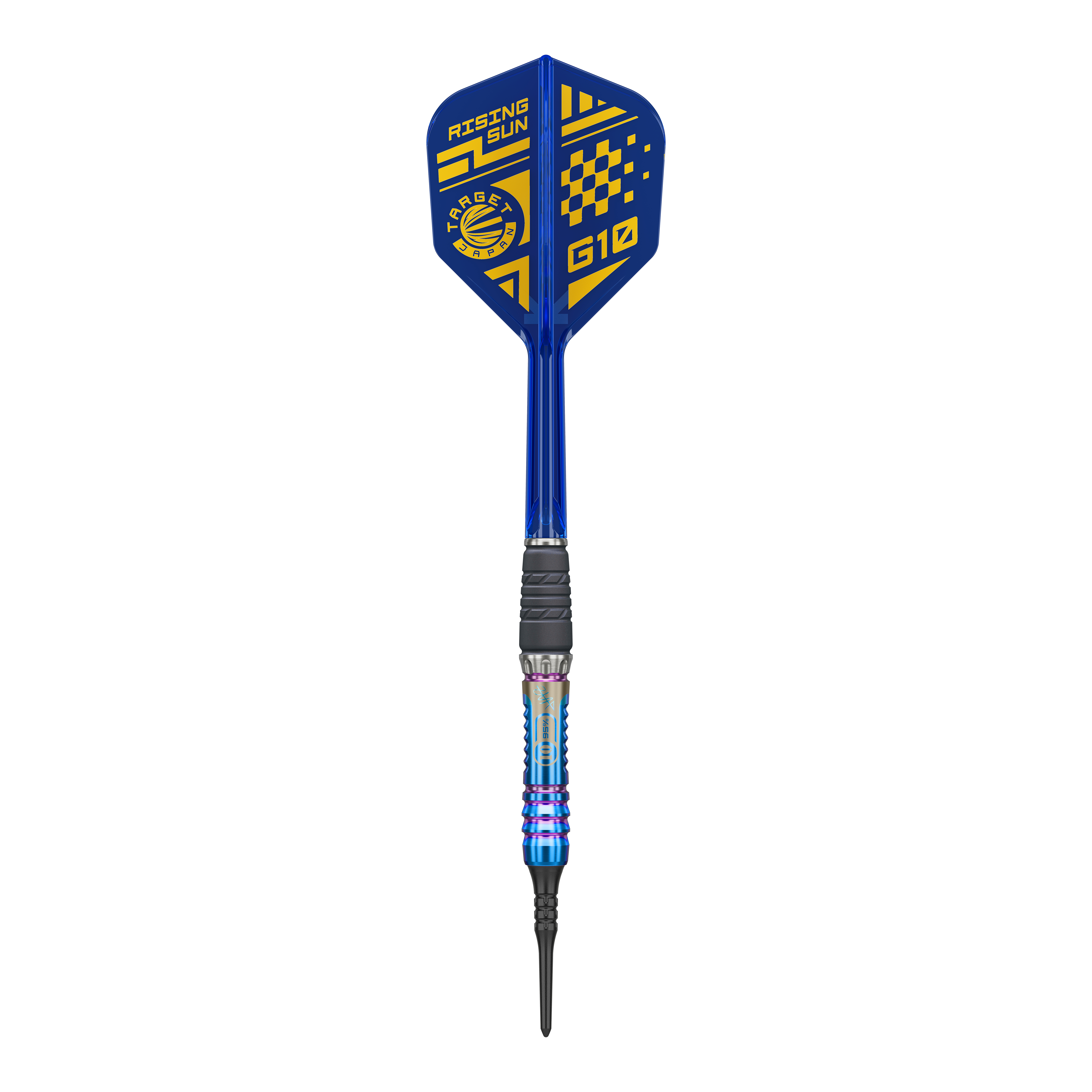 Target Japan Rising Sun GEN10 soft darts - 21.5g Dieses Bild zeigt den Target Japan Rising Sun GEN10 Softdarts mit 21,5g. Der Dart besticht durch seine auffällige Gestaltung und hervorragende Verarbeitung.