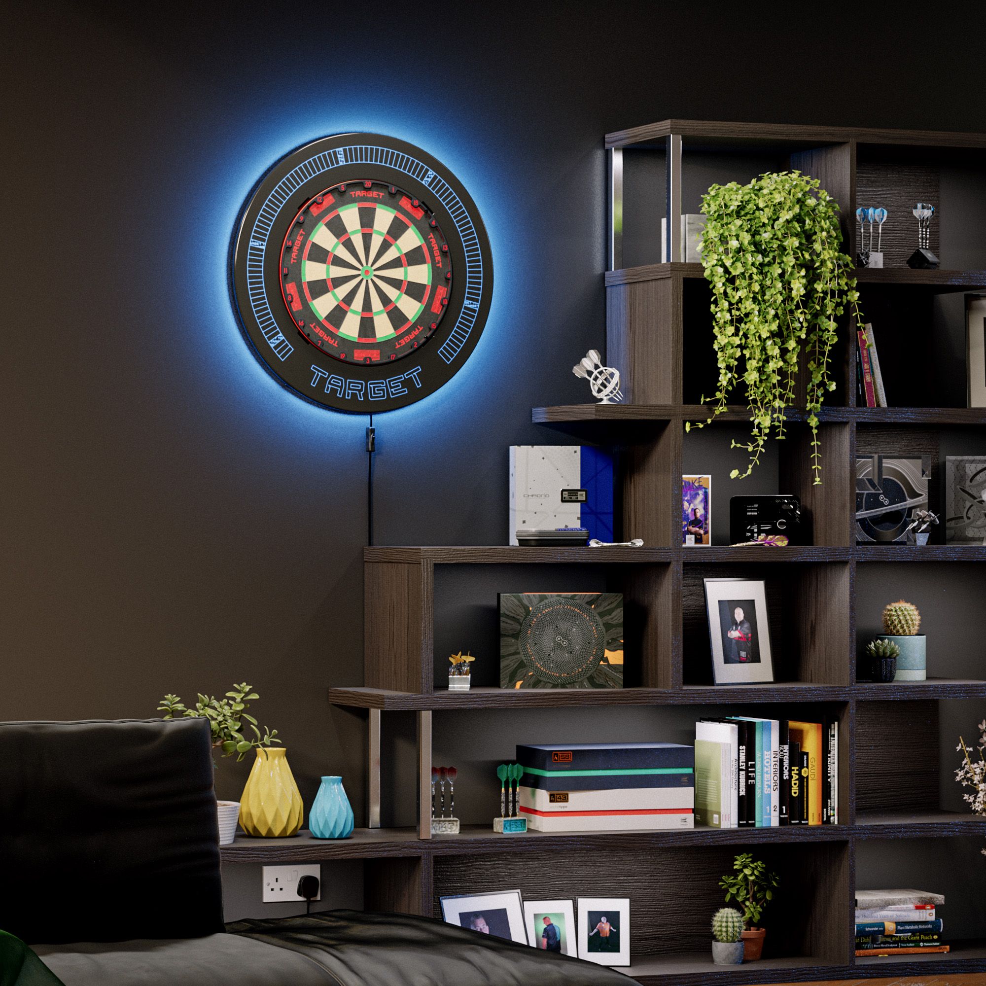 Target Corona Vision 2 lighting system Das Target Corona Vision 2 Beleuchtungssystem ist aus einer anderen Perspektive zu sehen. Die Leuchte ist kreisförmig angeordnet.