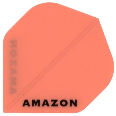a7 Das Bild zeigt ein orangefarbenes Dartflügel mit der Aufschrift "AMAZON". Es handelt sich um das Produkt "Amazon Flights A7".