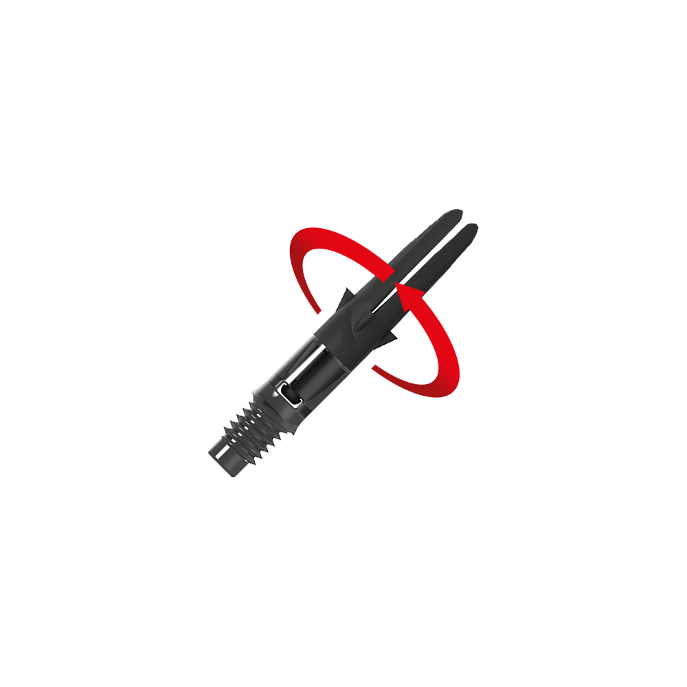 Abgebildet ist ein schwarzer L-Style Carbon Silent Straight Dart-Schaft ohne Kappen in 26mm Länge, dargestellt als Symbol. Das Bild zeigt die zweite Variante des Produkts.