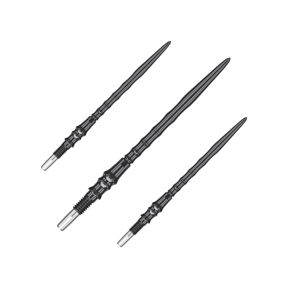 Target Japan Premium Swiss Point Steel Dart Tips - Black Das Bild zeigt ein Set von schwarzen Steeldartspitzen, SwissPoint, 40 mm von Target Japan Premium. Mehrere Spitzen sind nebeneinander angeordnet.