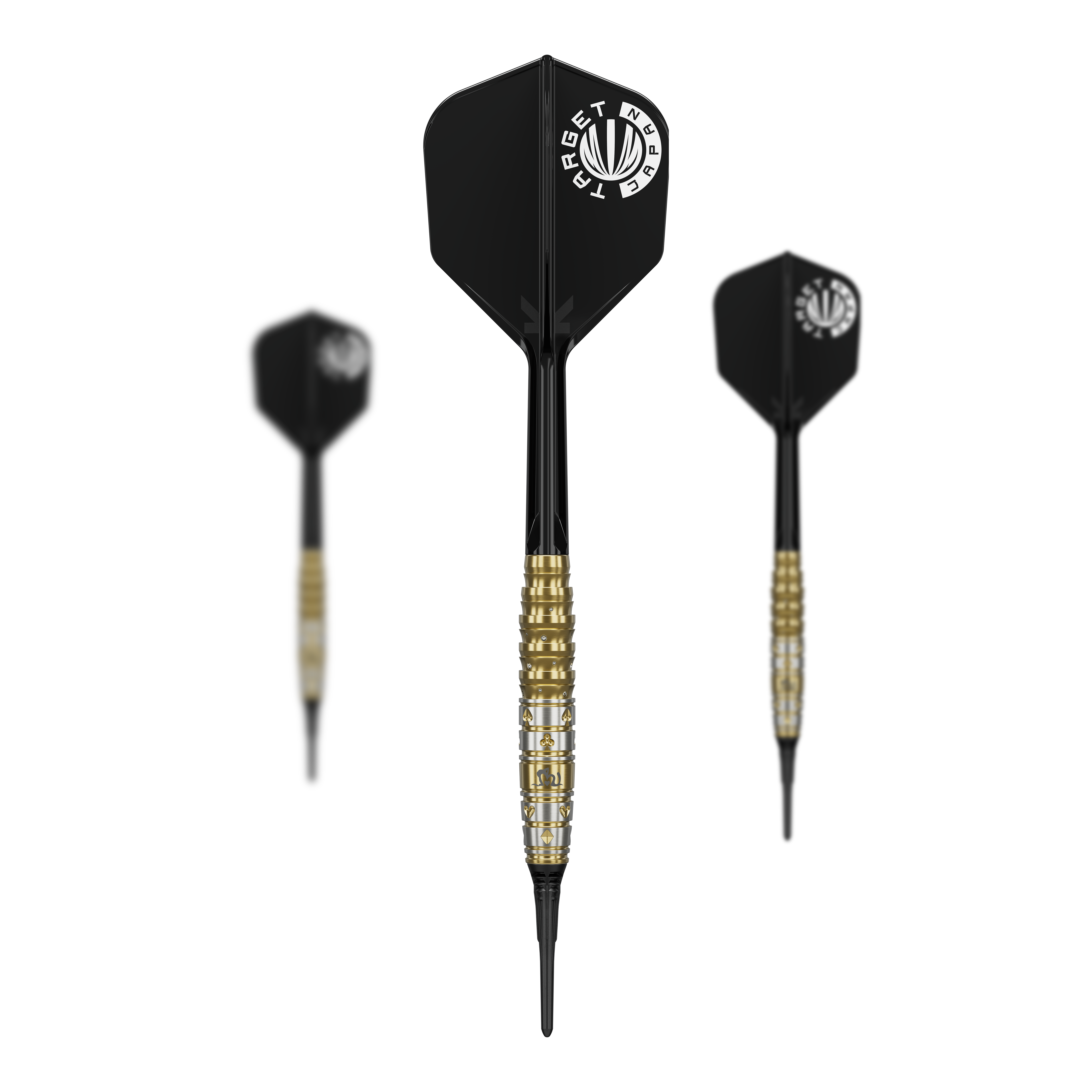 Abgebildet ist das Set der Target Japan Prime Series Mayuko Morita Mayo GEN7.5 Softdarts mit 20 Gramm. Das Set zeigt alle enthaltenen Darts und Zubehör für Softdartspieler.