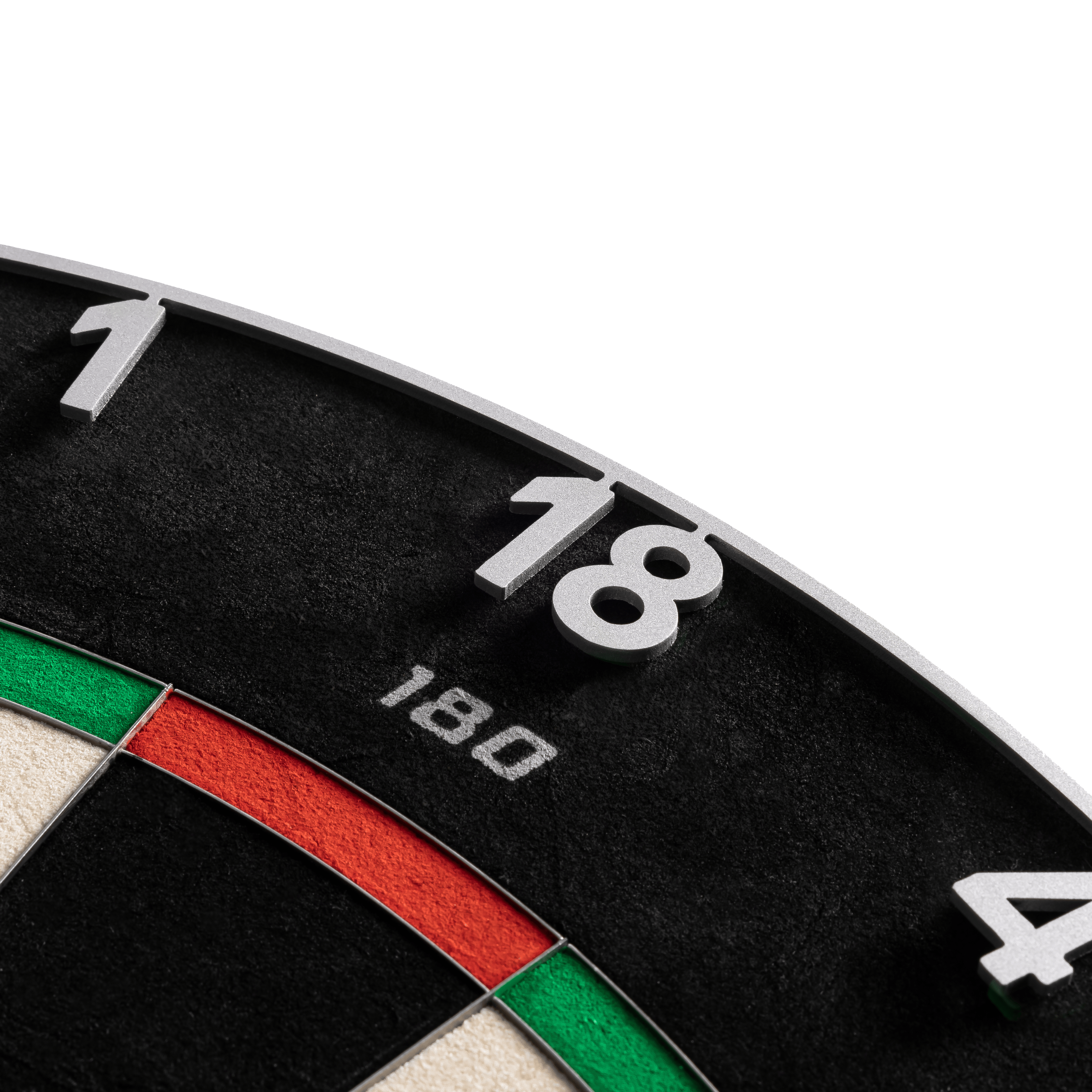 Precise 180 Endorphine Steel Dartboard with Numbered Ring - Gunmetal Das Precise 180 Endorphine Steeldartboard mit Nummernring in Gunmetal wird dargestellt. Es handelt sich um ein langlebiges und präzises Dartboard für verschiedene Spiellevel.