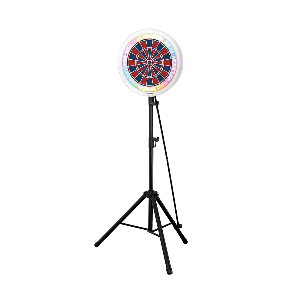 Das Bild zeigt das GranBoard 132 Elektronisches Dartboard mit Hybrid Pro Dartboardständer. Es ist ein Bundle bestehend aus einem elektronischen Dartboard und einem stabilen Ständer.