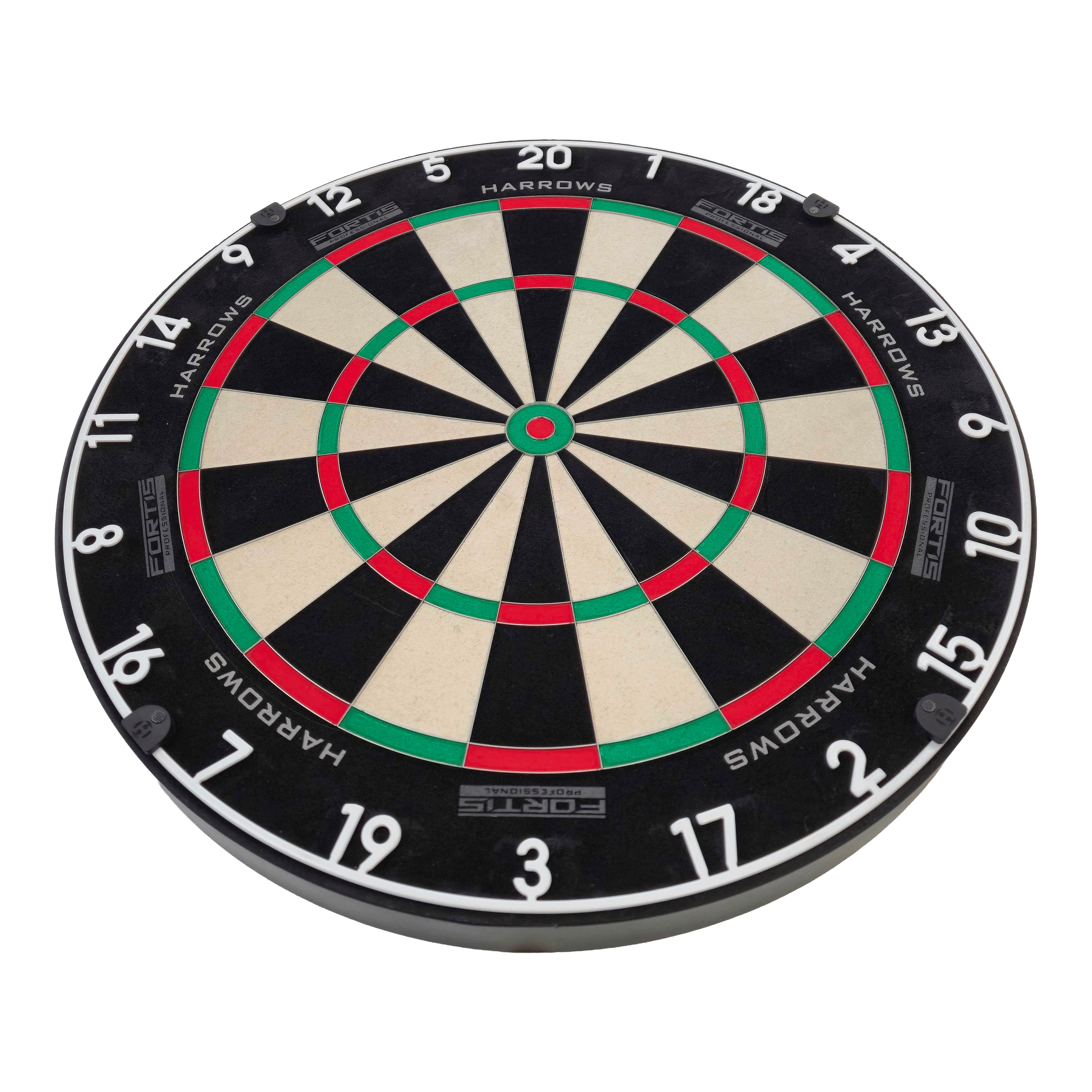 Harrows Fortis steel dartboard Das Bild zeigt das Harrows Fortis Steeldartboard in einer Nahaufnahme. Die Dartscheibe ist für höchste Ansprüche entwickelt.