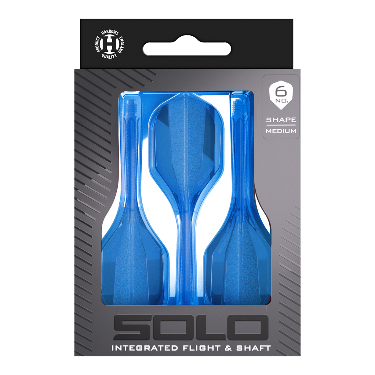 Harrows Solo No6 Flight Shaft System - Blue Zu sehen ist das Harrows Solo No6 Flight-Shaft-System in Blau. Das Produkt wird aus einer bestimmten Perspektive gezeigt.