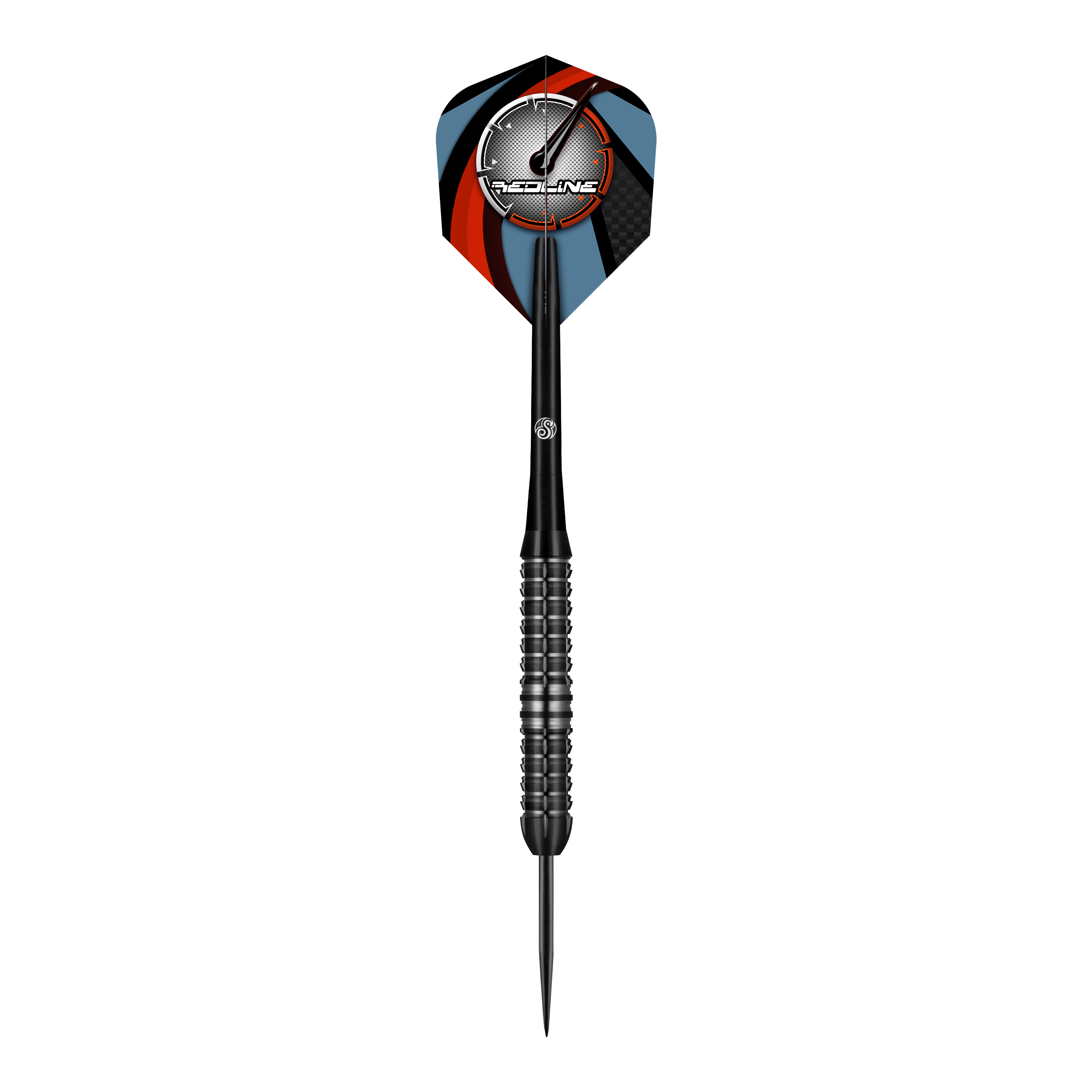 Shot Redline Blazed Steel Darts Der Shot Redline Blazed Steeldart ist ein schwarzer Dartpfeil mit einem gerillten Griff und einer spitzen Metallspitze. Das Dartflight zeigt ein modernes Design mit rot, blau und schwarzen Farben sowie dem "Redline"-Logo.