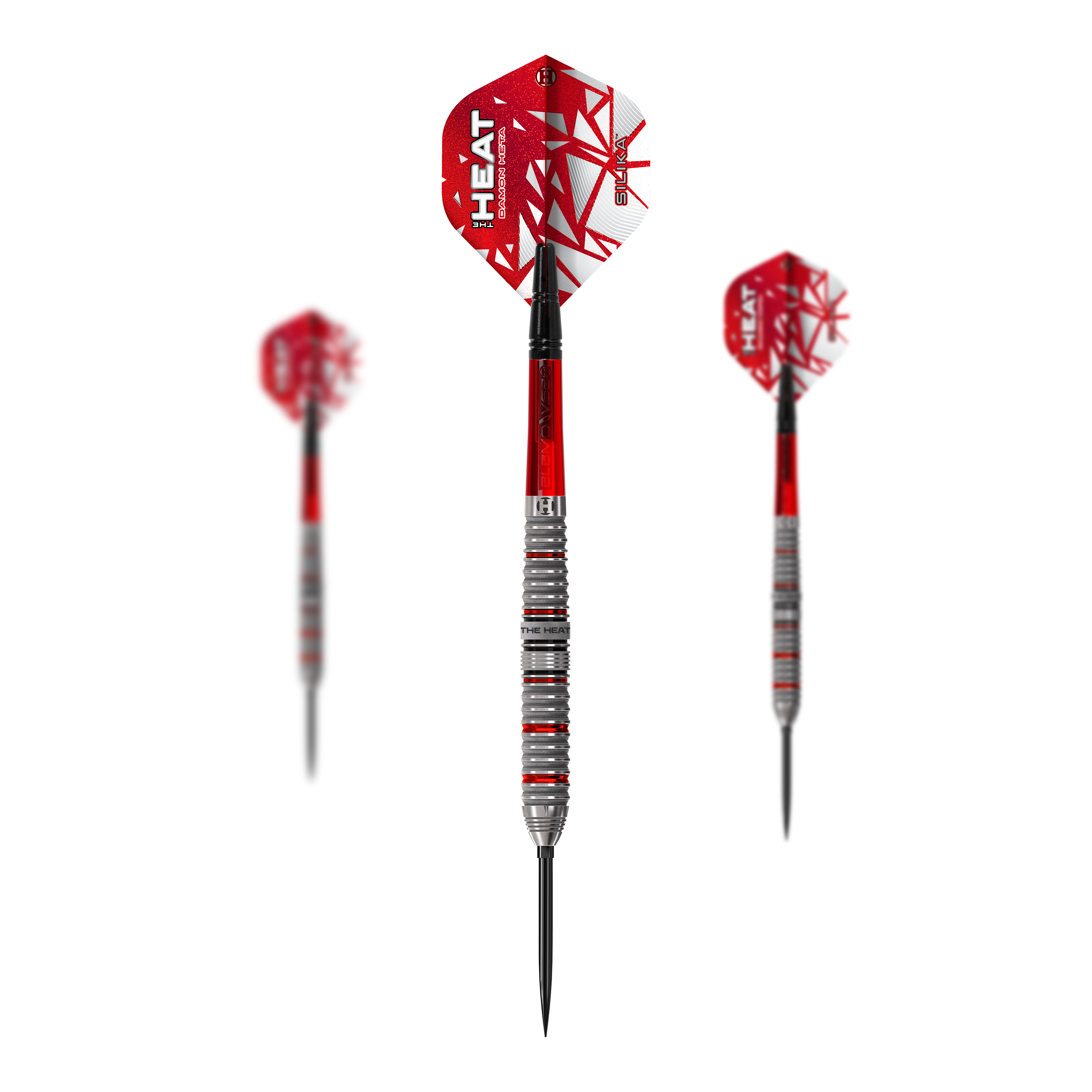 Das Bild zeigt das Set Harrows Damon Heta Series 4 Quick Point Steeldarts. Es eignet sich ideal für ambitionierte Dartspieler und Profis.