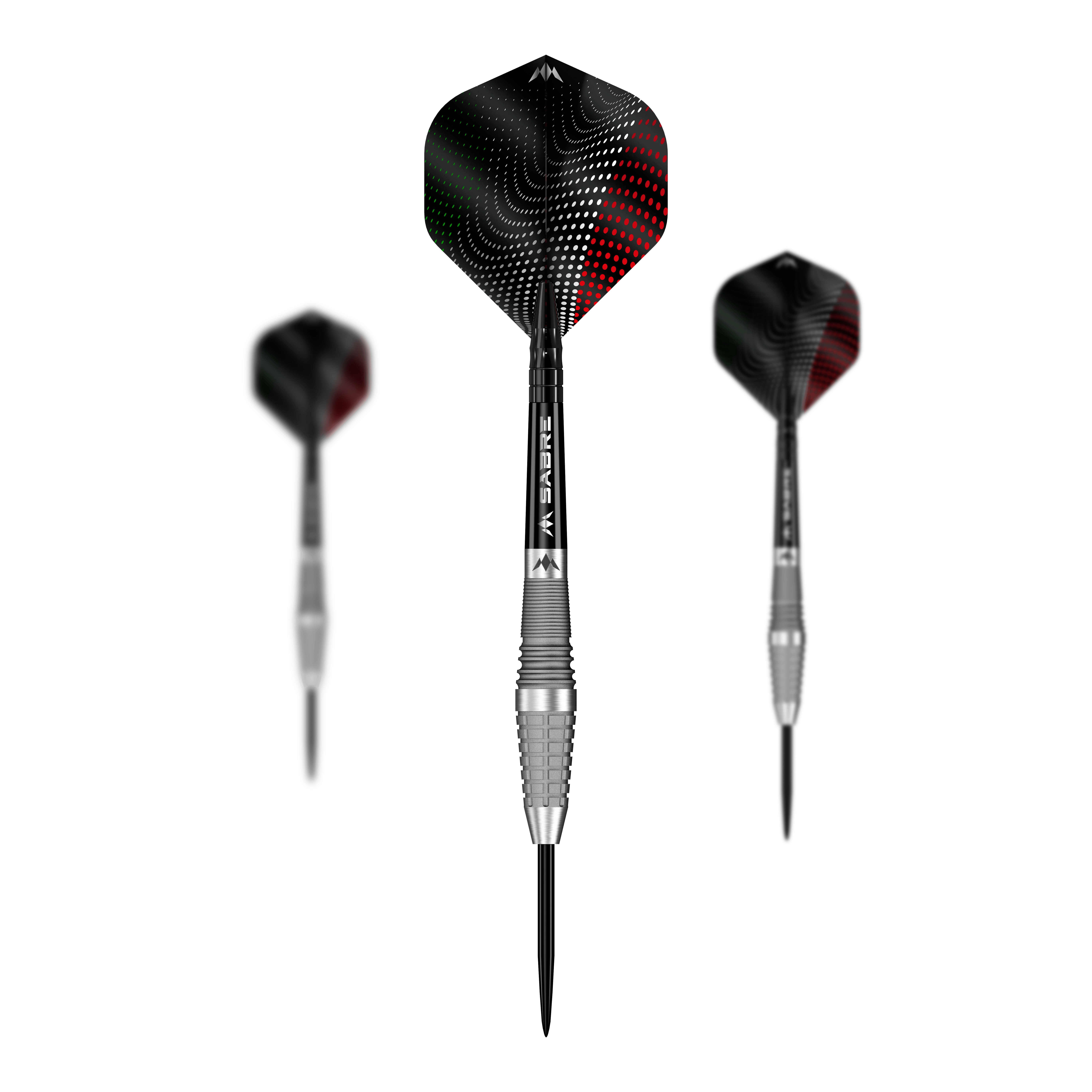 Mission Michele Turetta Sandblasted Steeldarts - 23g im Set dargestellt. Das Bild zeigt mehrere Dartpfeile als Produktset mit sandgestrahlter Optik.