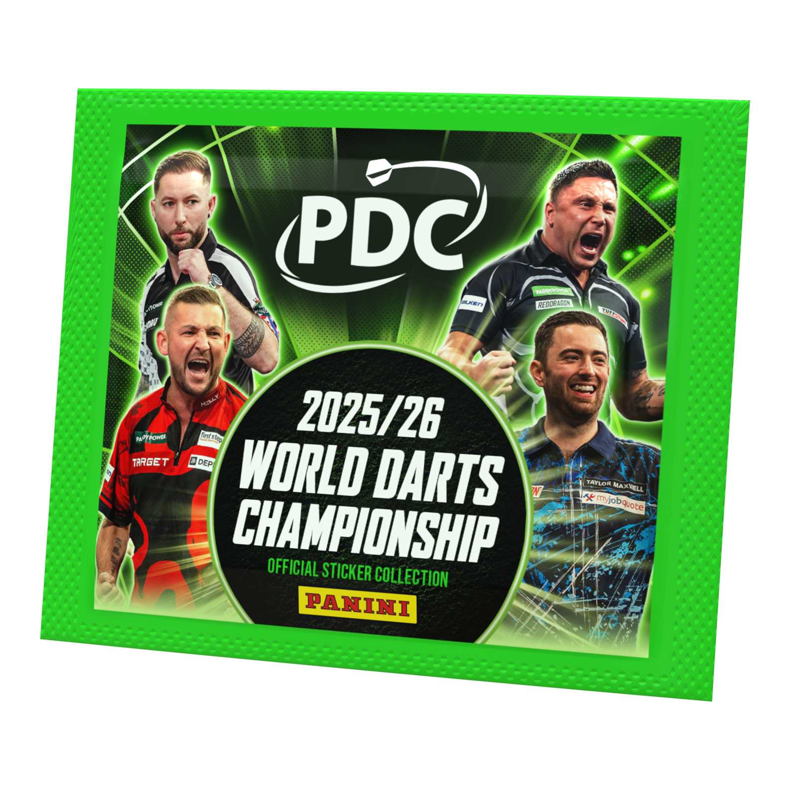Panini PDC World Darts Championship 2025/26 - Sticker Pack. Die Packung enthält Sticker für das Sammelalbum der Darts-Weltmeisterschaft.