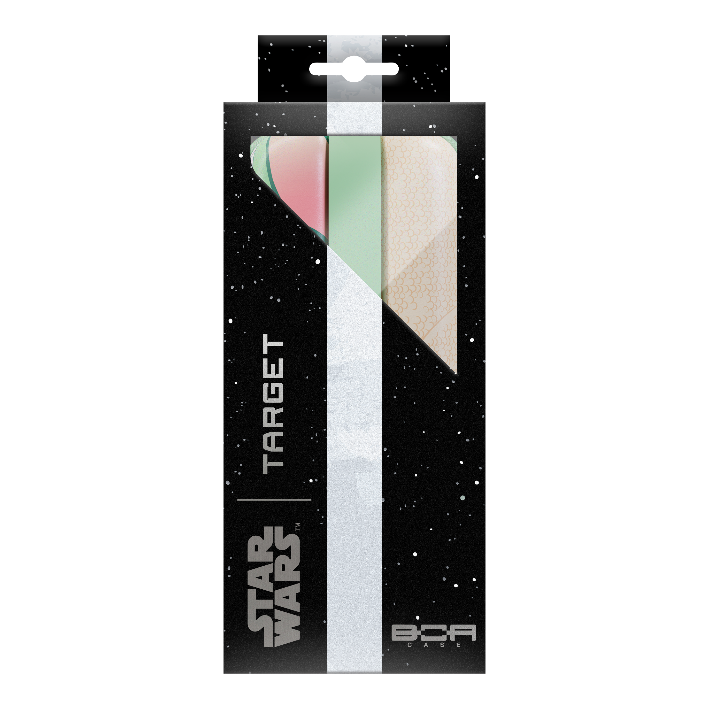 Auf dem Bild sieht man das Target Star Wars Boa Dartcase - Grogu, gestaltet mit Grogu aus der Star Wars Serie. Diese Darttasche schützt Ihre Dartutensilien unterwegs.