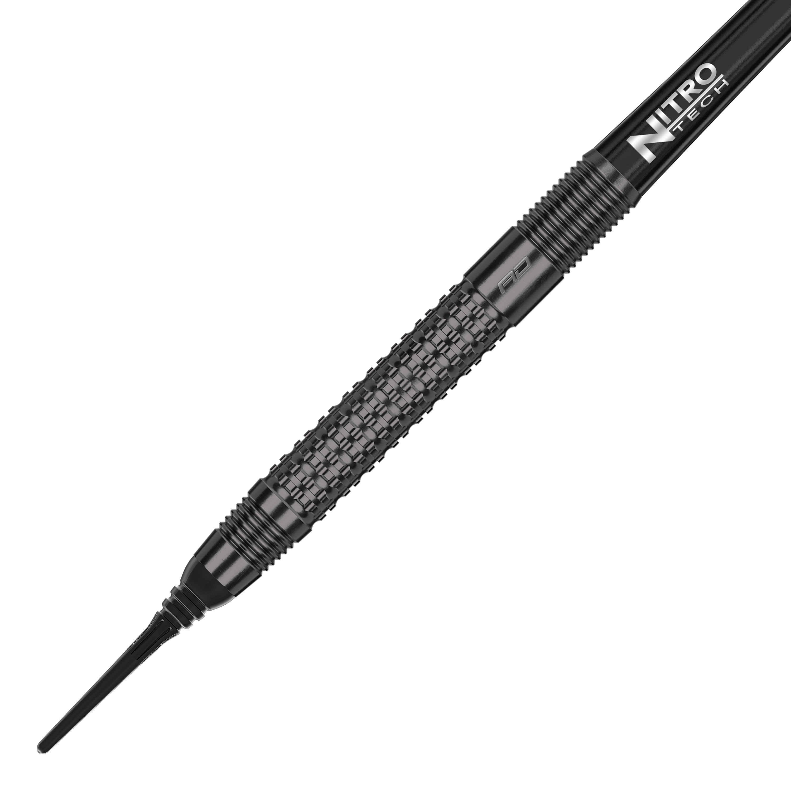 Red Dragon T-800 soft darts - 20g Das Bild zeigt einen Red Dragon T-800 Softdart mit einem Gewicht von 20 Gramm. Der Dart ist schwarz und hat eine strukturierte Griffzone für besseren Halt.