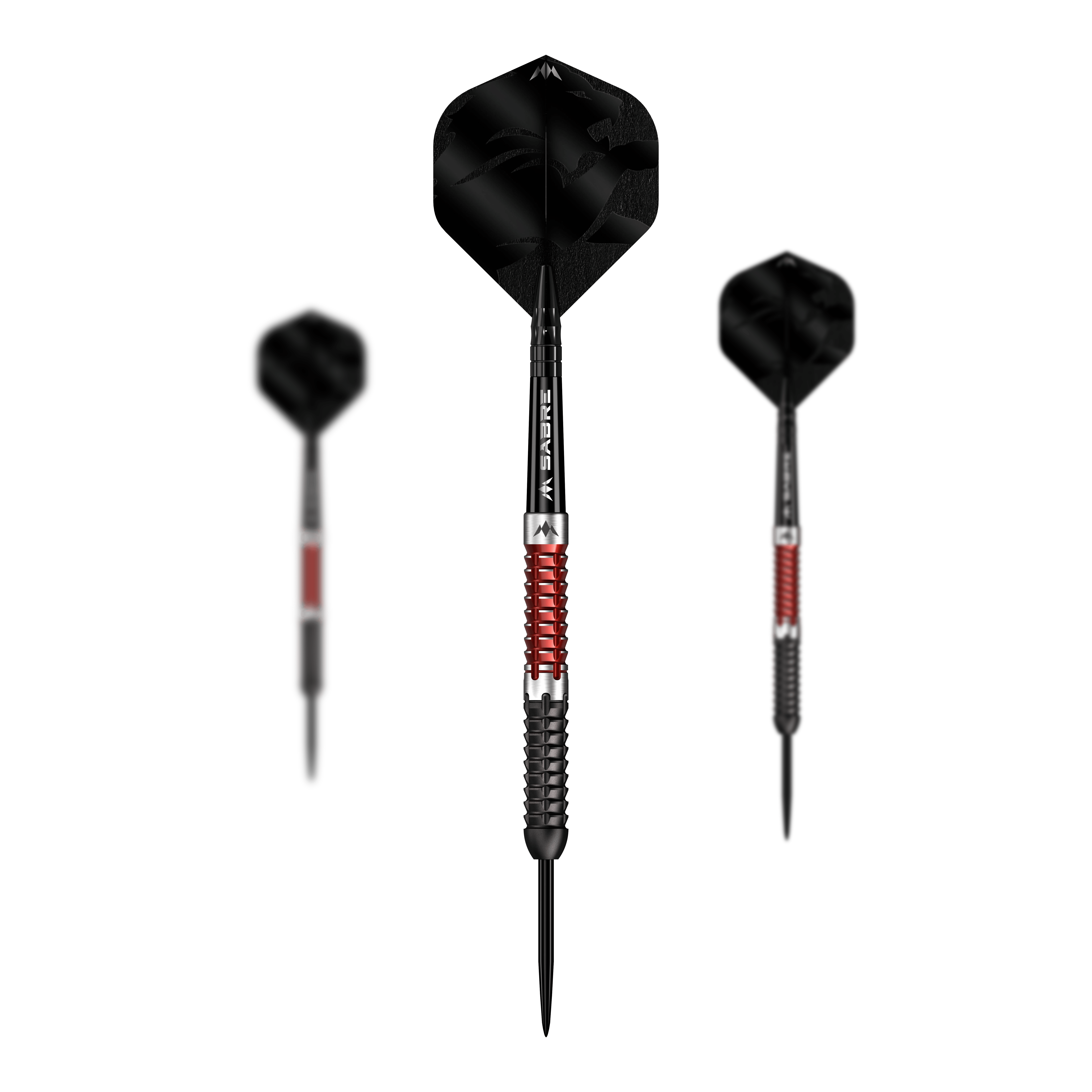 Mission Llew Bevan Black Red Electro Steeldarts - 23g. Set aus schwarzen und roten Steeldarts mit 23 Gramm.