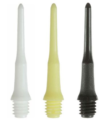 lippoints529349b3ca2ee Das Bild zeigt drei verschiedene Lippoints Spitzen in den Farben Weiß, Gelb und Schwarz. Diese Spitzen sind Zubehör für Softdarts und werden im 50er Pack angeboten.