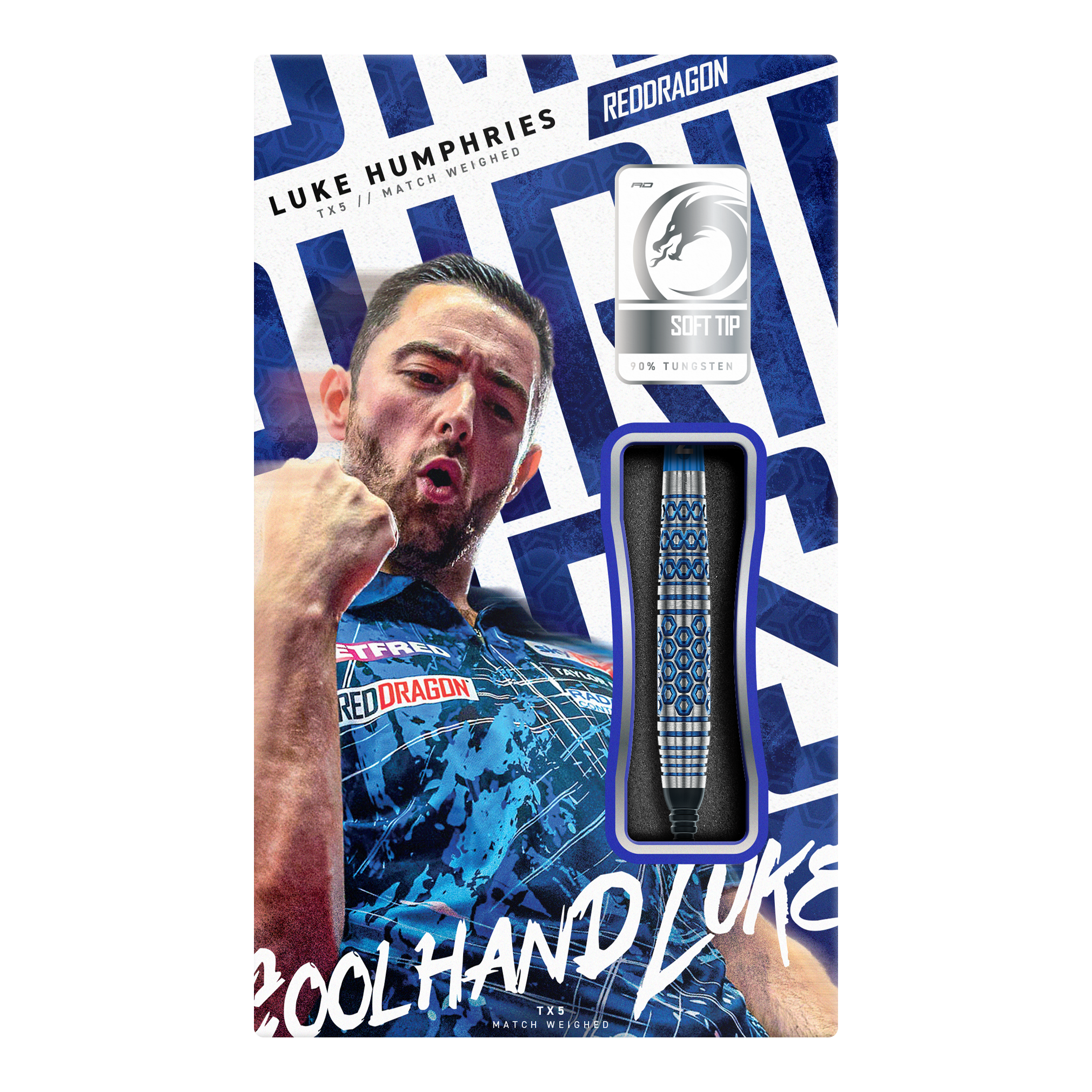 Red Dragon Luke Humphries TX5 Soft Darts - 20g Diese Grafik stellt die Red Dragon Luke Humphries TX5 Softdarts - 20g dar. Es handelt sich um hochwertige Softdarts mit Luke Humphries Design.