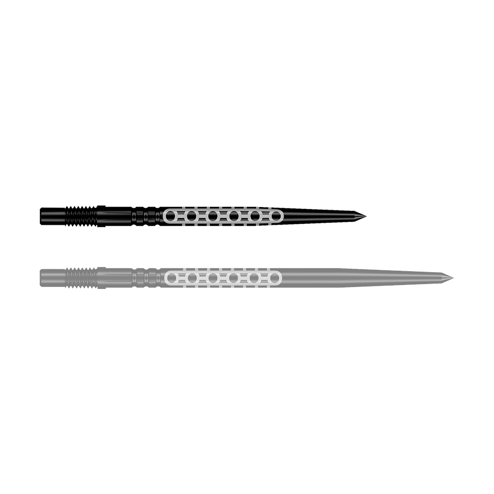 Shot Turbo Point Goths Dart Tips - Black Ein schwarzer Dartpfeil mit markantem Design ist im Bild. Der Pfeil ist robust verarbeitet.