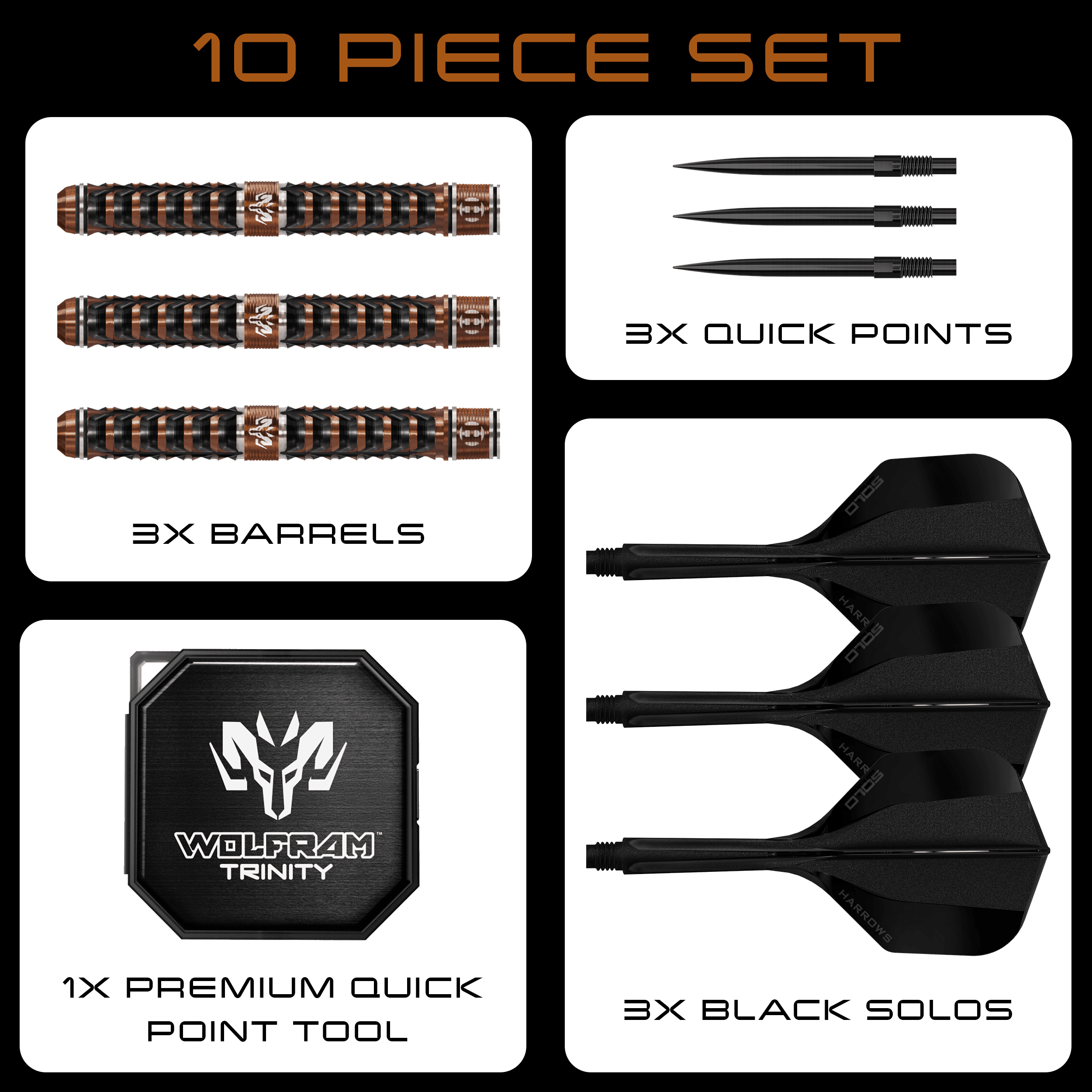 Harrows Tungsten Trinity Quick Point Steel Darts Das Foto zeigt die Harrows Wolfram Trinity Quick Point Steeldarts. Sie bestehen aus qualitativ hochwertigen Materialien für optimale Performance.