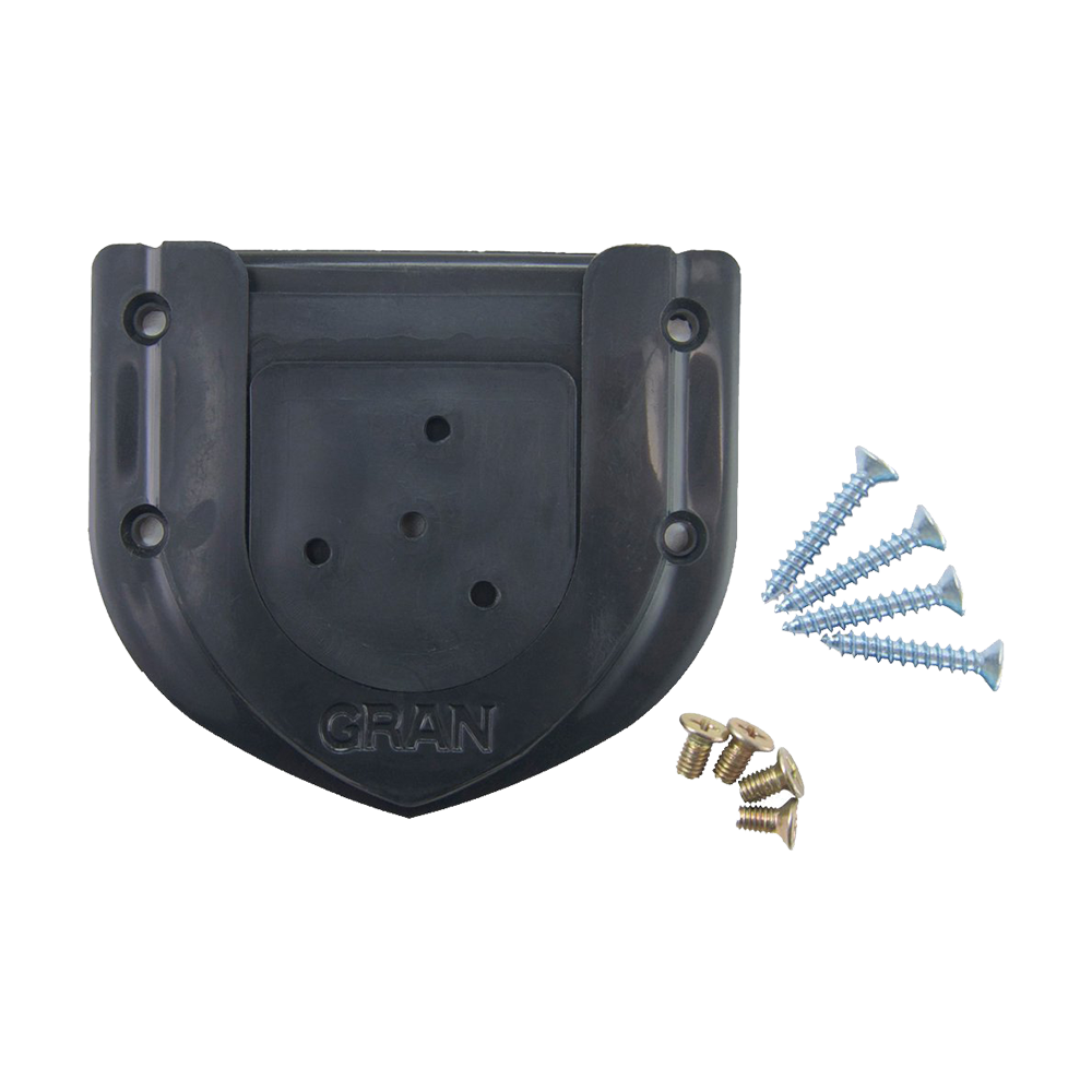 657_GranBoard_Bracket_U-Type_Dartboard_Wandbefestigung_1 Das Bild zeigt die GranBoard Bracket U-Type Dartboard Wandbefestigung mit passenden Schrauben und Dübeln. Das schwarze Halterungsstück dient zur sicheren Montage eines Dartboards an der Wand.