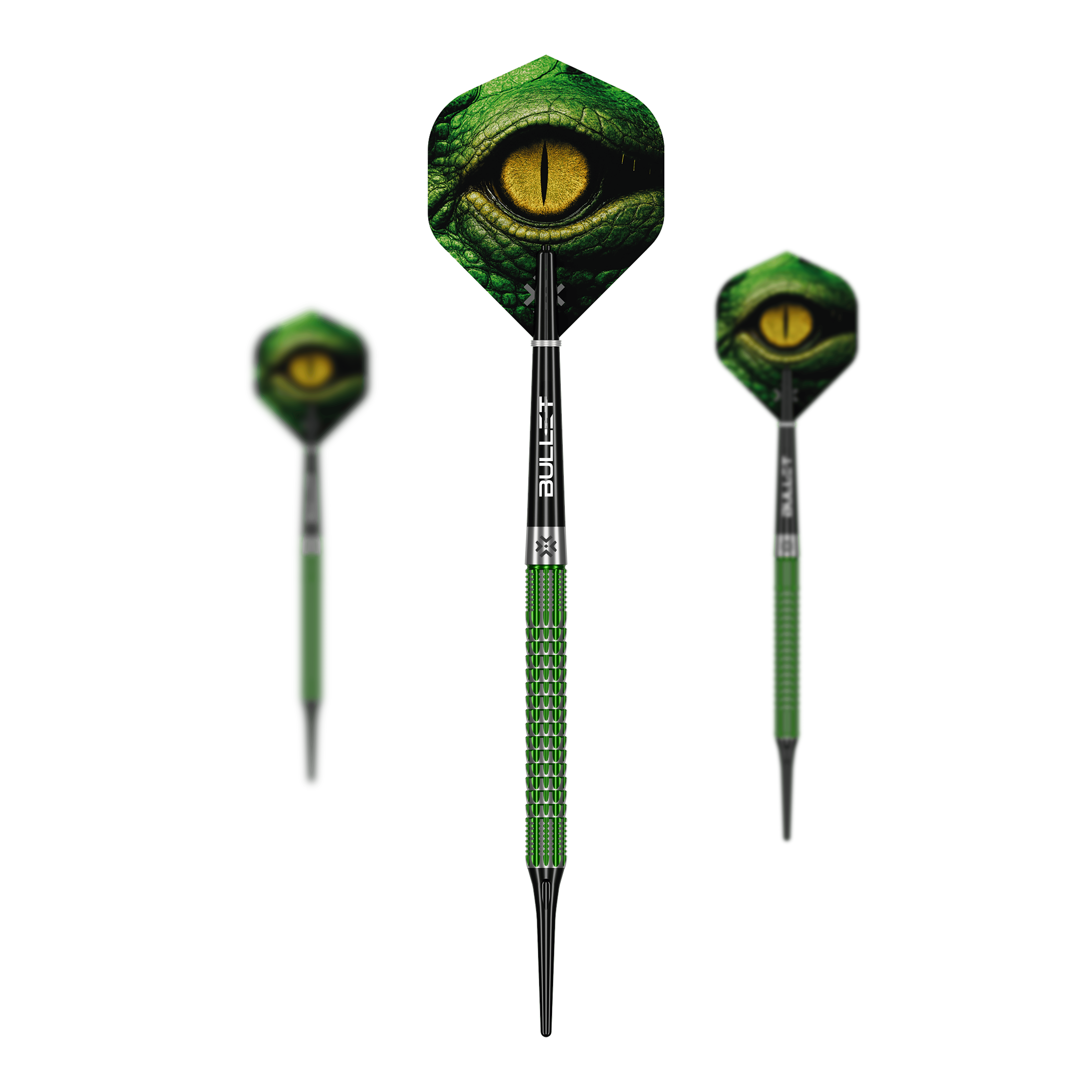 Abgebildet ist das Set Bullet Gator Softdarts - 20g. Diese Darts sind leicht und ideal für Softdart-Spieler.