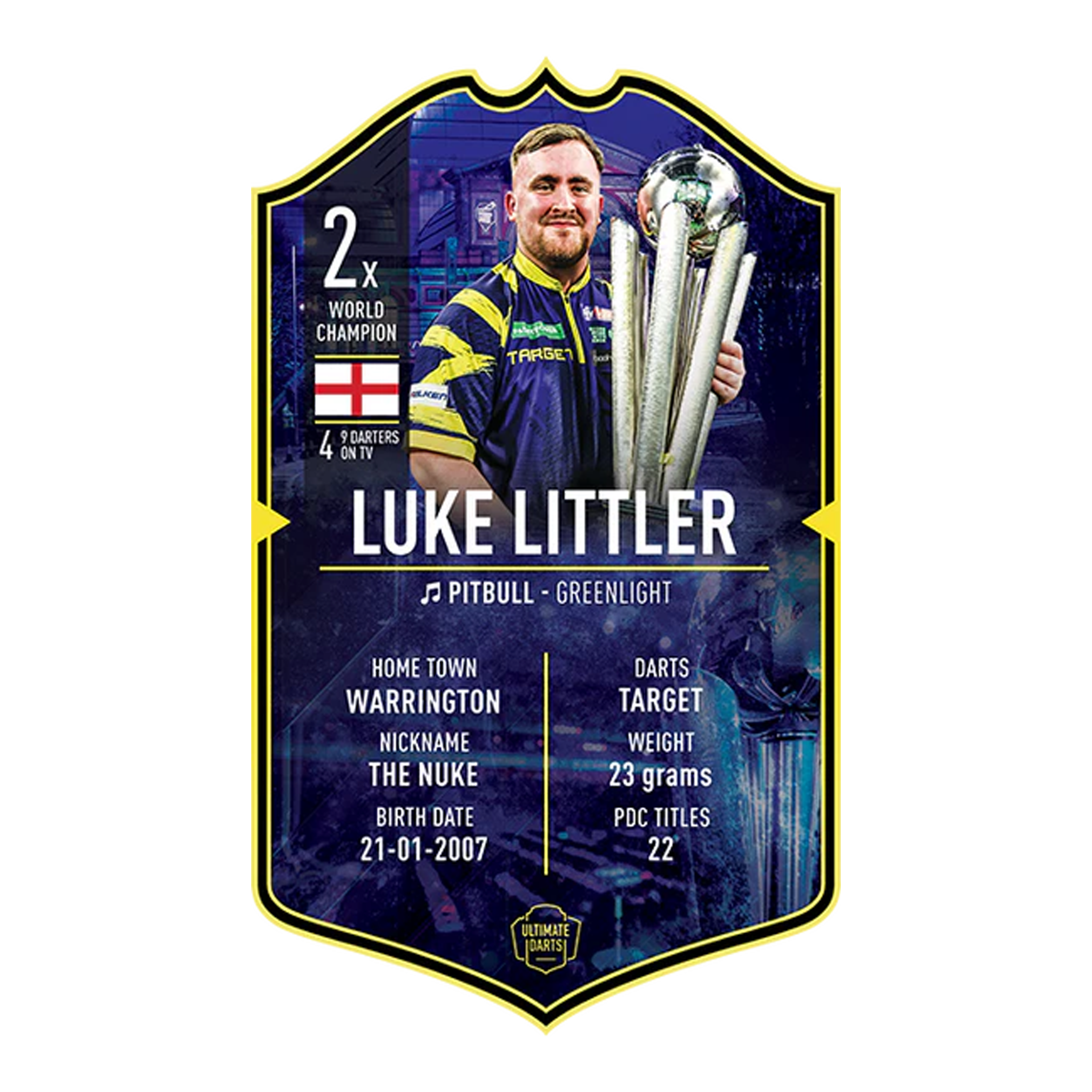 Ultimate Darts Card - Luke Littler World Champion 2026 Dies ist die Ultimate Darts Card – Luke Littler World Champion 2026. Zu sehen ist die Sammelkarte von Luke Littler als Weltmeister.