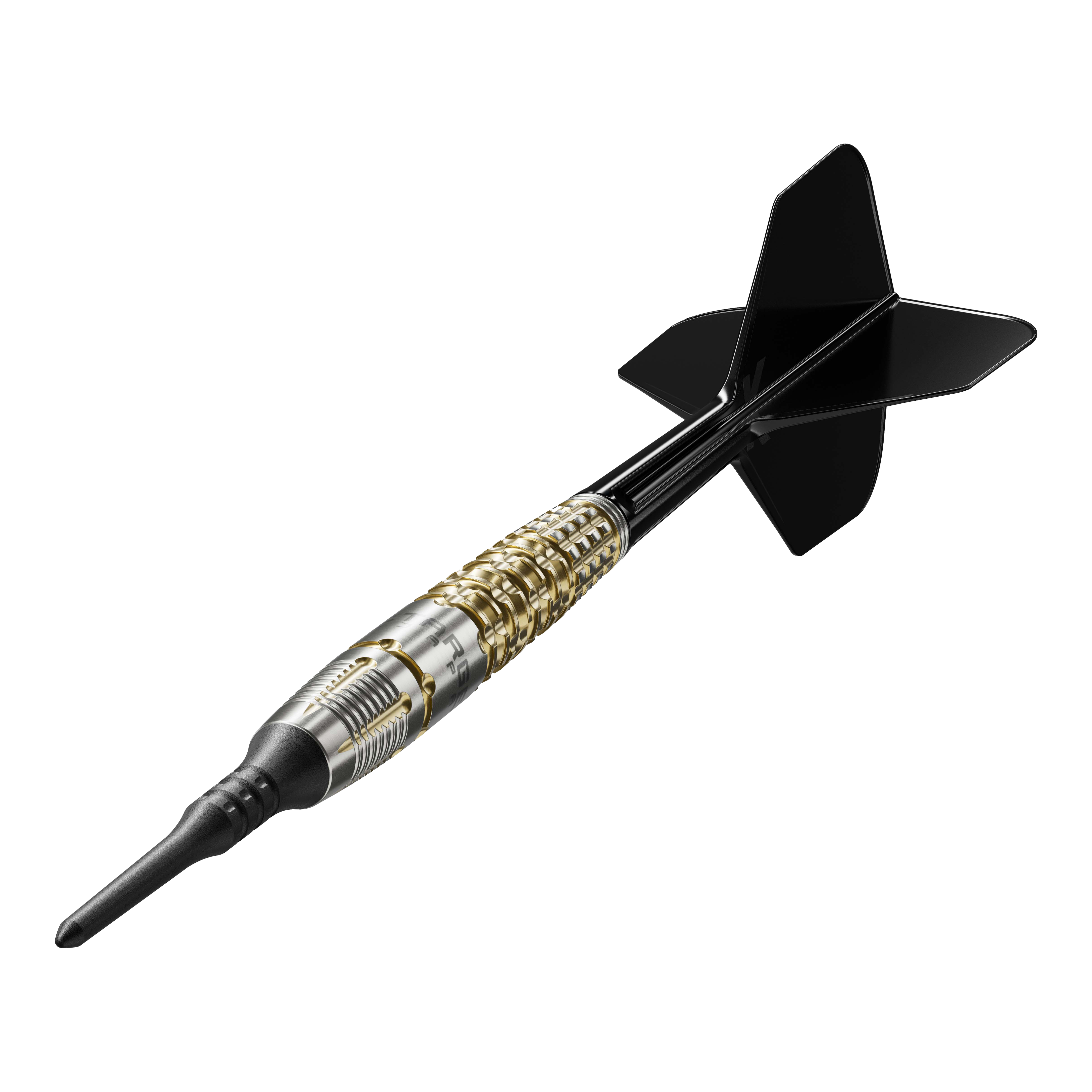 Target Japan Black Marque Warrior Soft Darts - 18.5g Dies ist der Target Japan Black Marque Warrior Softdart mit einem Gewicht von 18,5 Gramm. Er besitzt ein elegantes Design mit goldenen und silbernen Akzenten sowie schwarzen Flights.