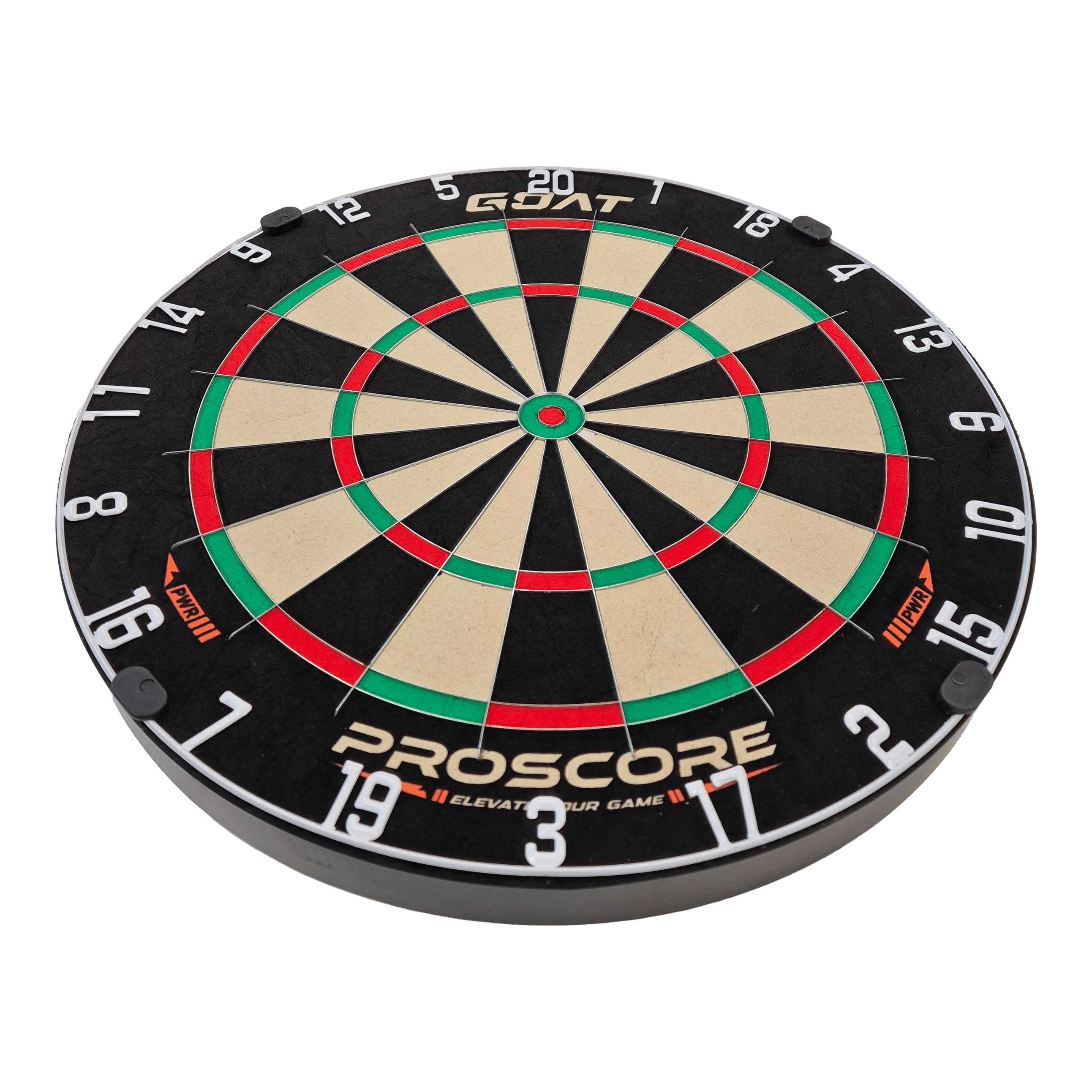 GOAT Proscore PWR steel dartboard Hier ist das GOAT Proscore PWR Steeldartboard zu sehen. Das Produkt bietet ideale Bedingungen für Steeldartfans.