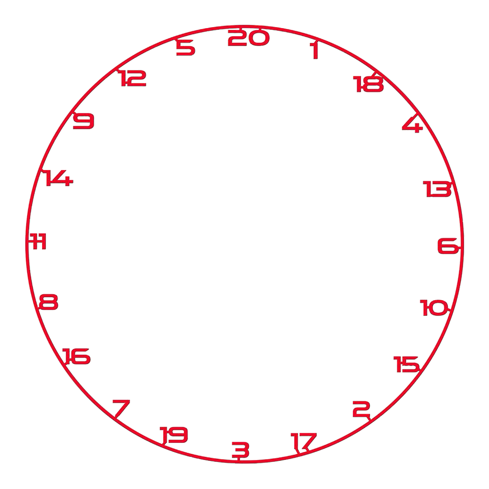 Bullet Dartboard Number Ring Das Bild zeigt einen roten Zahlenring für ein Dartboard. Der Name der Datei ist BT1000120_Bullet_Dartboard_Zahlenring_Rot_1.