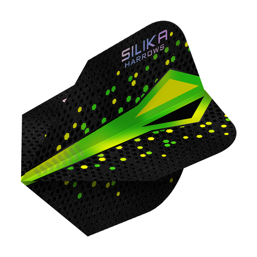 Harrows Silika Colorshift Tough Crystalline Coating Green No6 Flights Hier werden die Harrows Silika Colourshift Tough Crystalline Coating No6 Flights gezeigt. Das Produkt weist eine markante Optik auf.