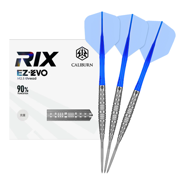 Caliburn Rix EZ-EVO R6 steel darts Auf dem Bild ist der Caliburn Rix EZ-EVO R6 Steeldarts vollständig dargestellt. Die Details und das Design sind gut sichtbar.