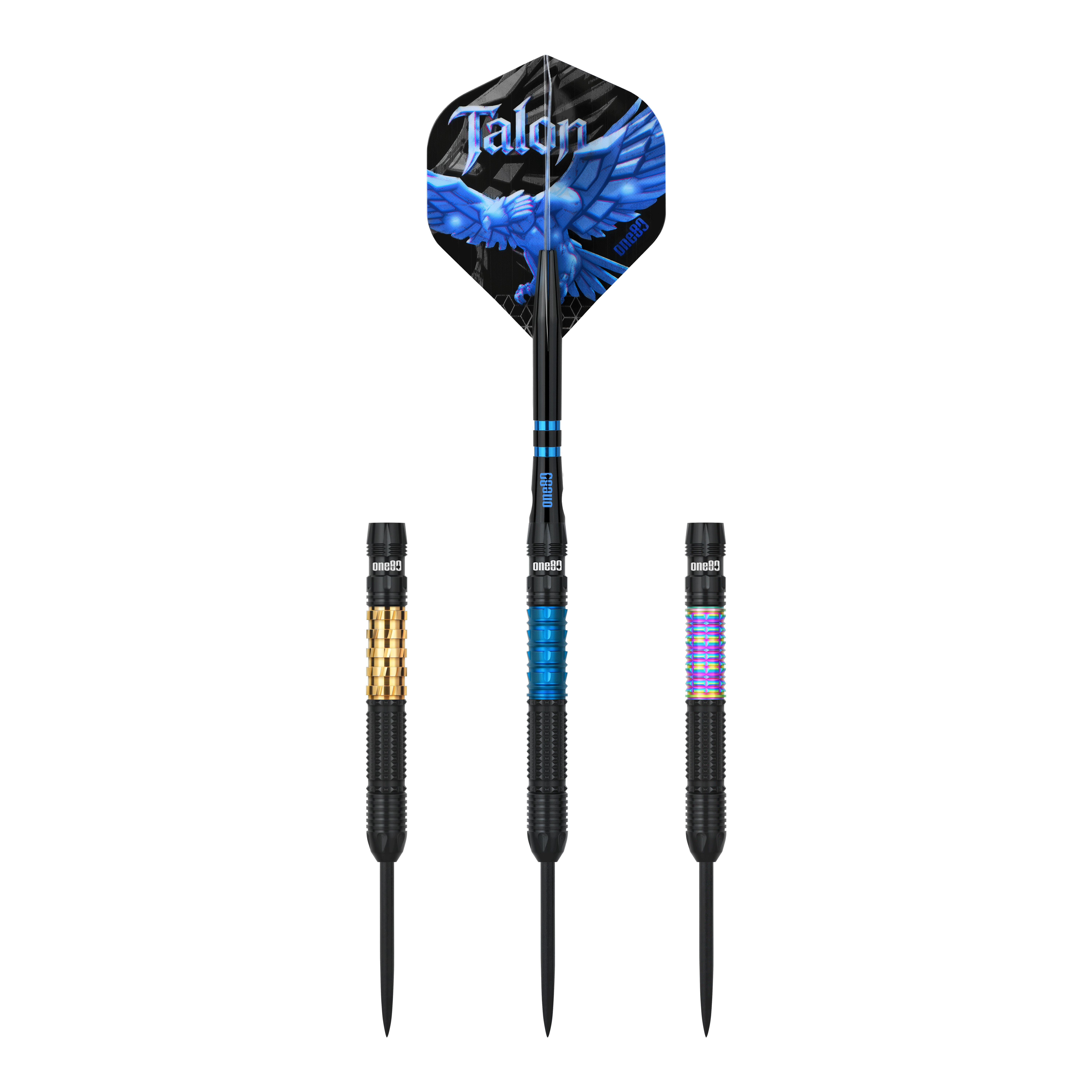 Dieses Bild zeigt die One80 Talon Steeldarts. Die Darts sind für anspruchsvolle Spieler geeignet.