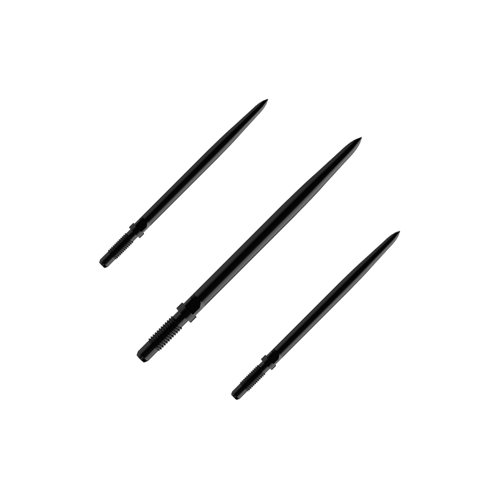 Bulls NL Convertible Point Dart Tips - Smooth - Black Das Bild zeigt einen Artikel mit dem Namen BU57700_BullsNL_Convertible_Points_Smooth_Schwarz_32mm_1Set. Es handelt sich vermutlich um einen Satz schwarzer, glatter Dartspitzen mit einer Länge von 32 mm.