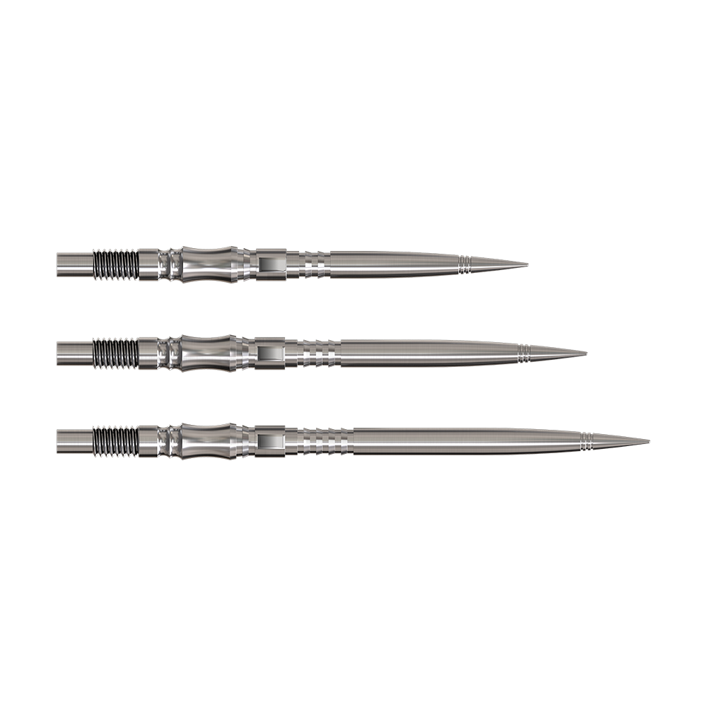 Dartspitzen der Axis Silver Elite Series werden gezeigt. Sie sind silberfarben und funktional gebaut.